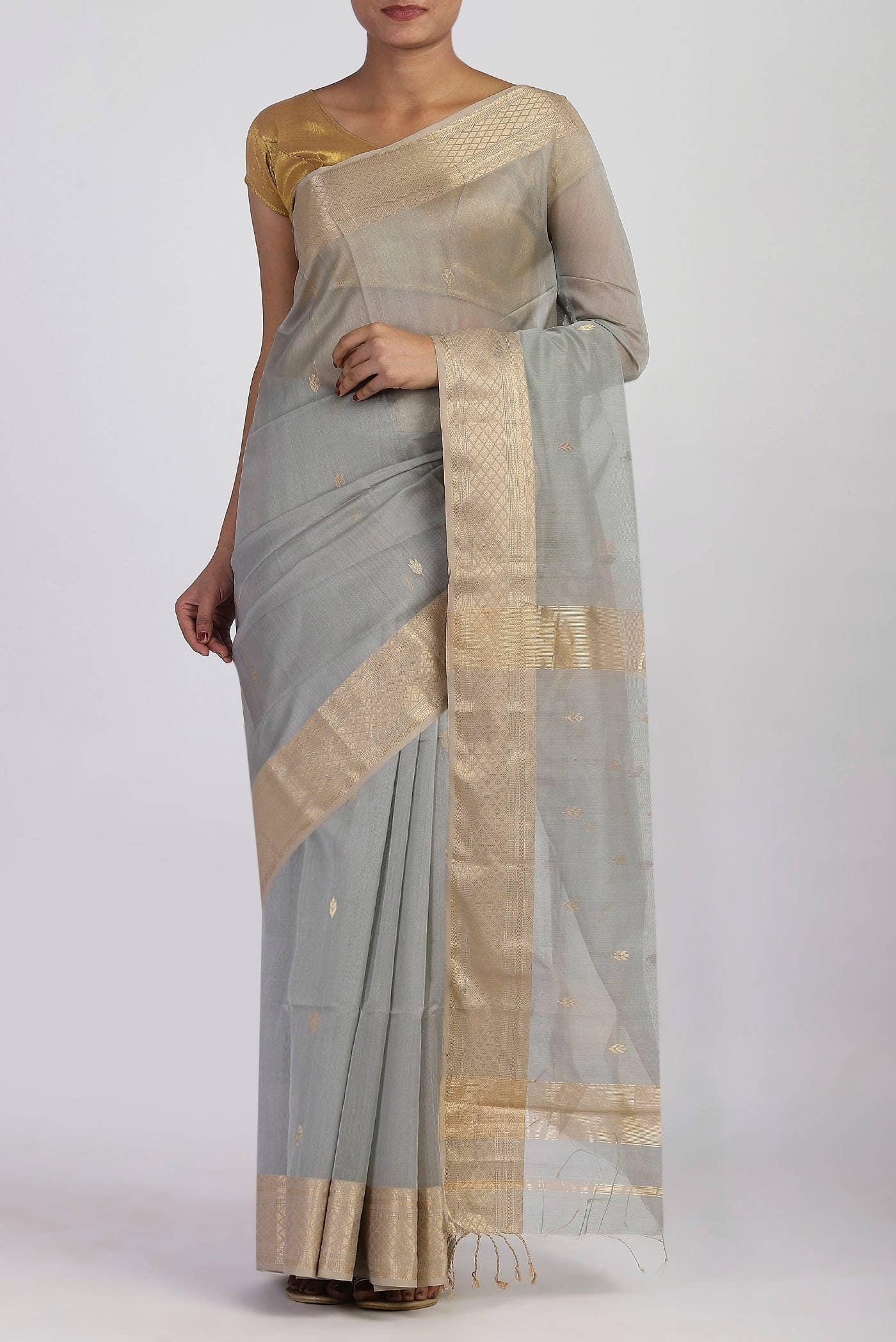 Grey Maheshwari Silk Cotton Saree