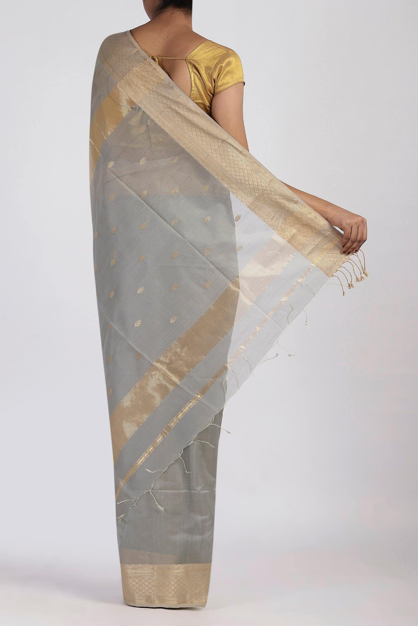 Grey Maheshwari Silk Cotton Saree