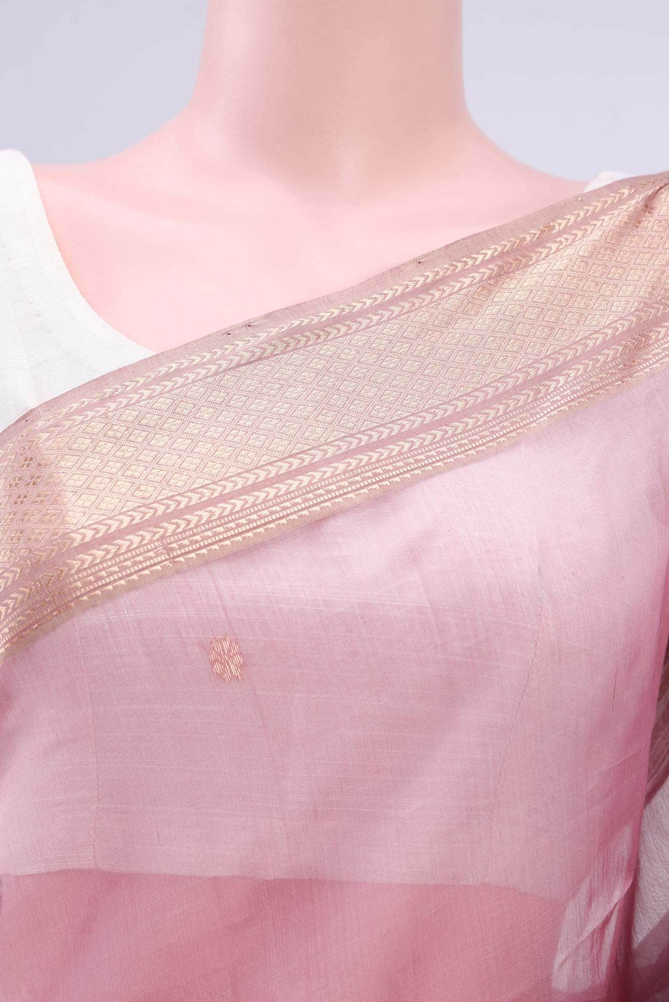 Rose pink Maheshwari Silk Cotton Saree