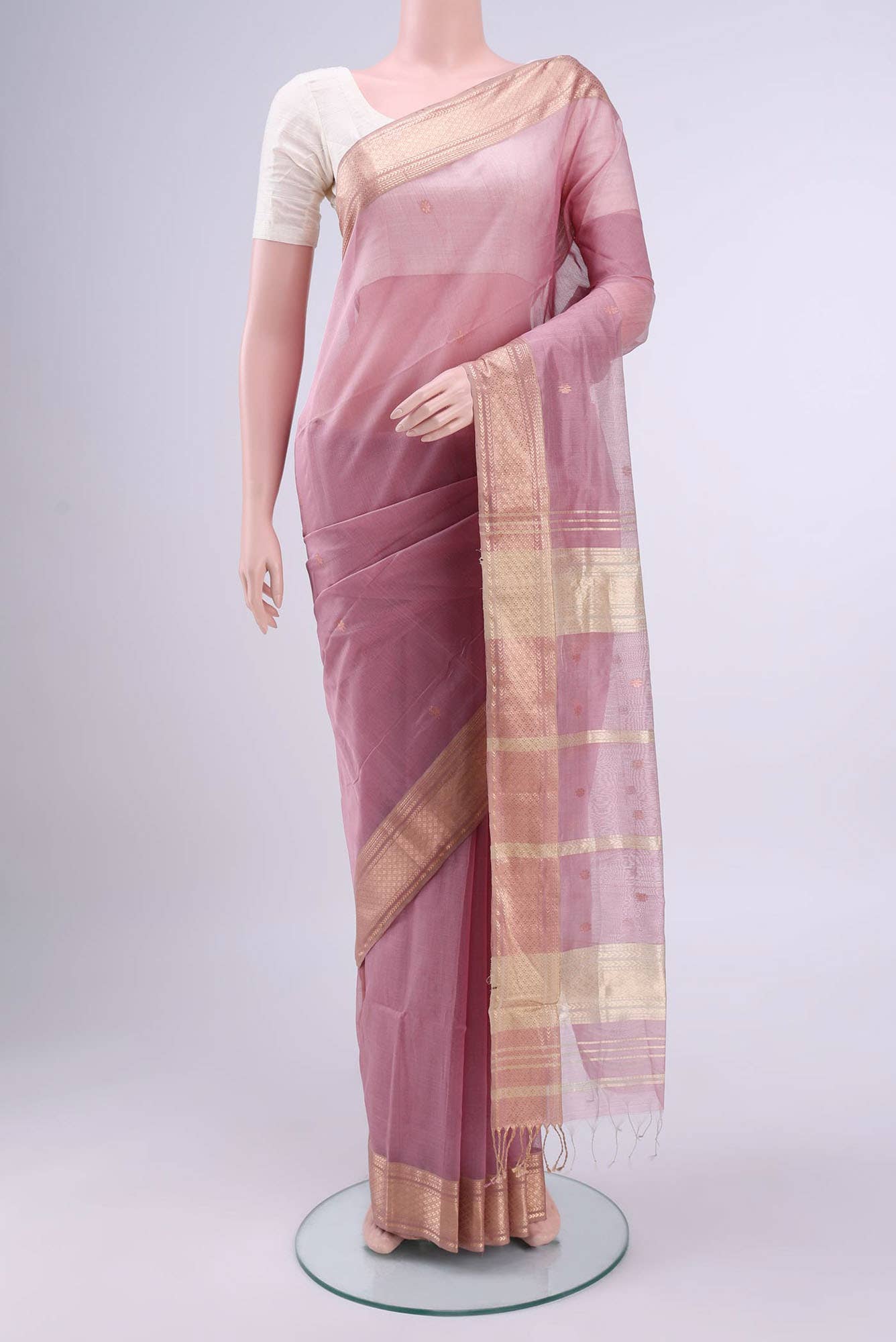 Rose pink Maheshwari Silk Cotton Saree