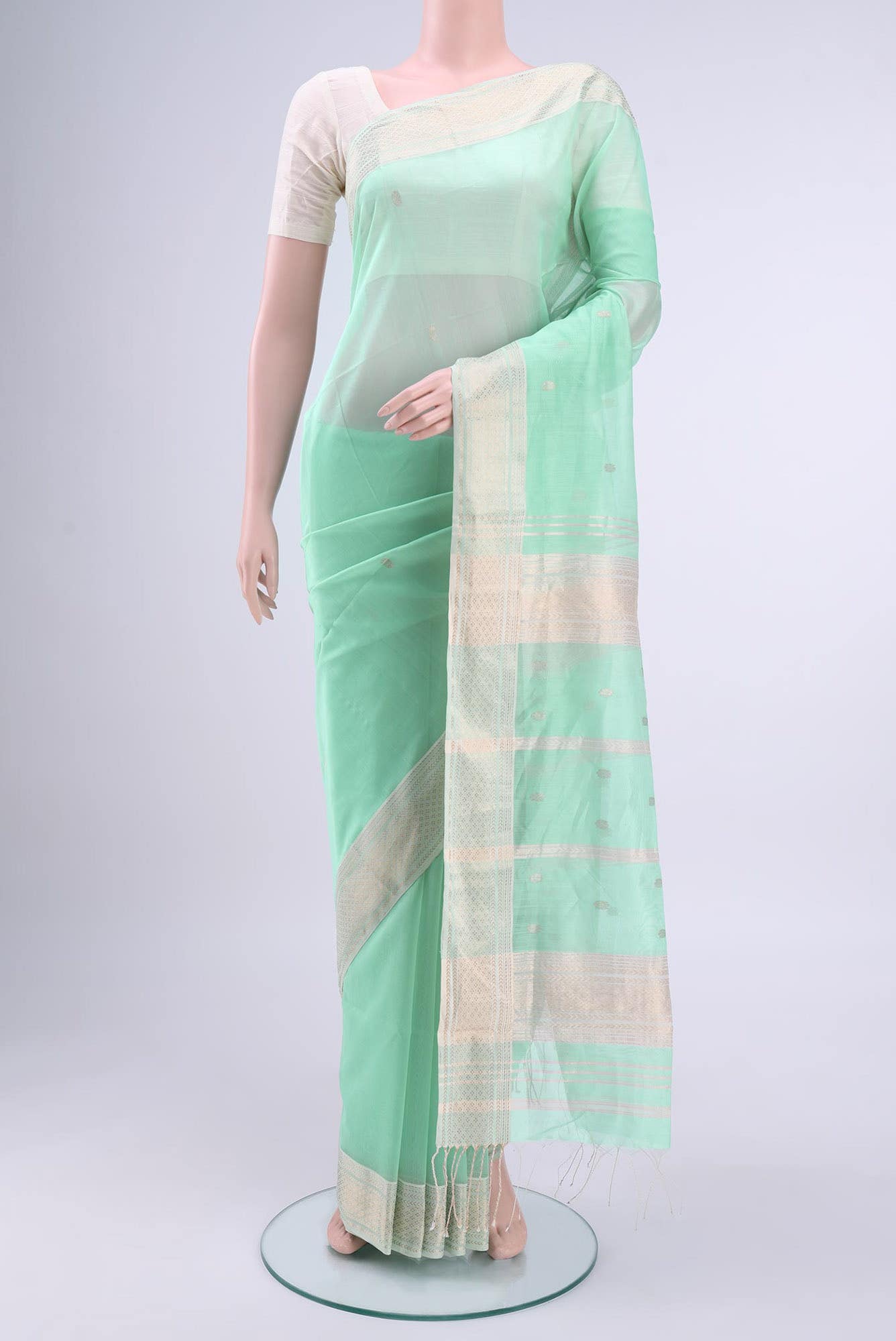 Sea Green Maheshwari Silk Cotton Saree