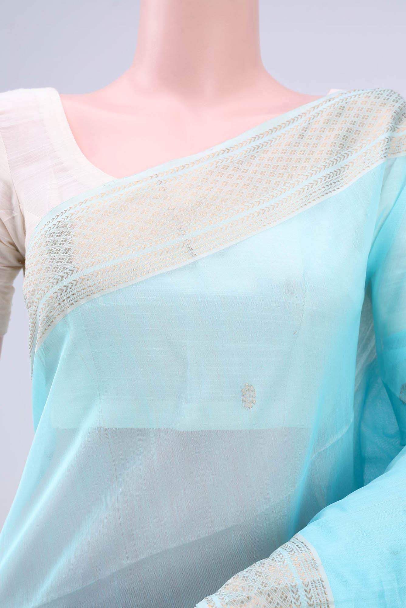 Sky Blue Maheshwari Silk Cotton Saree
