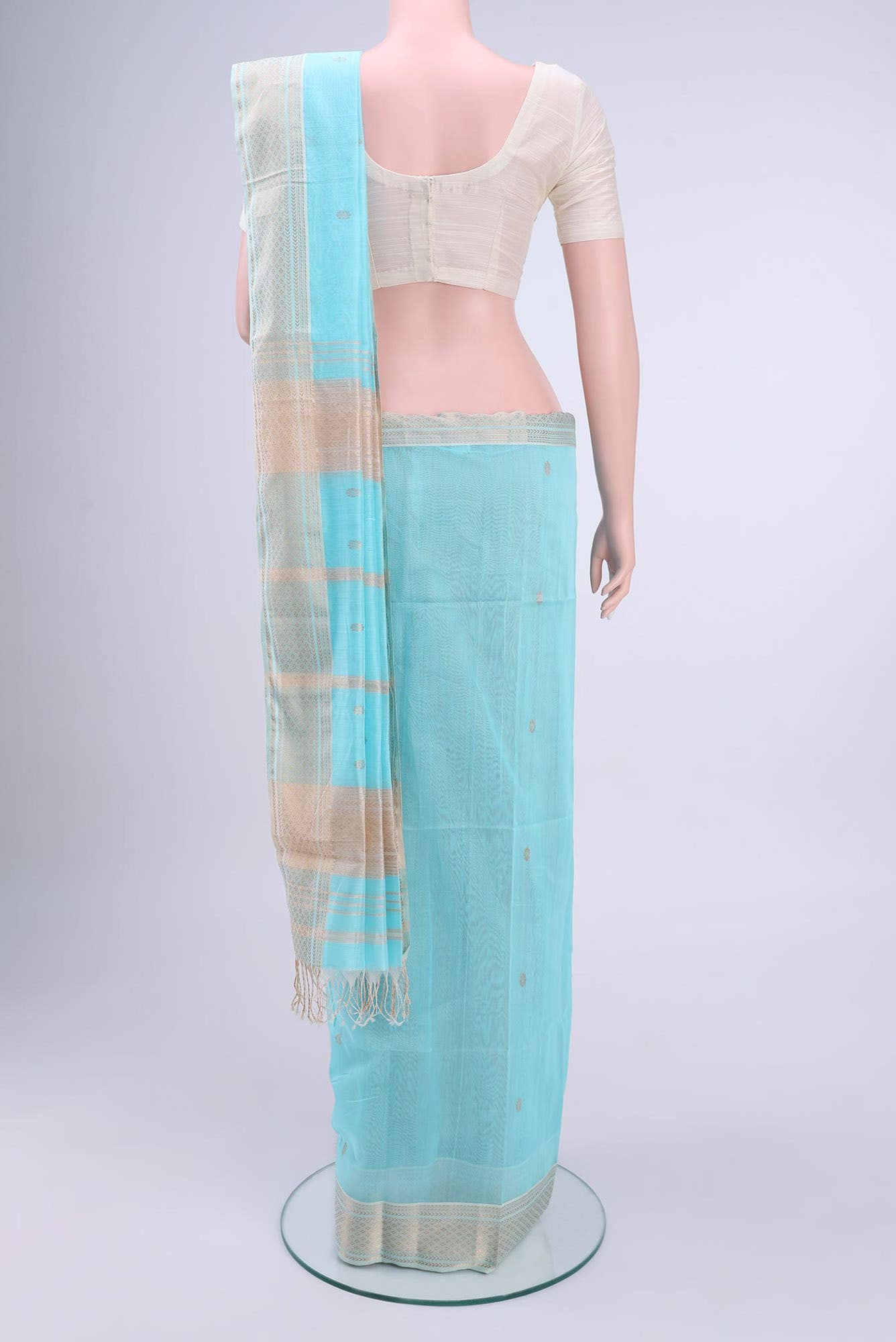 Sky Blue Maheshwari Silk Cotton Saree