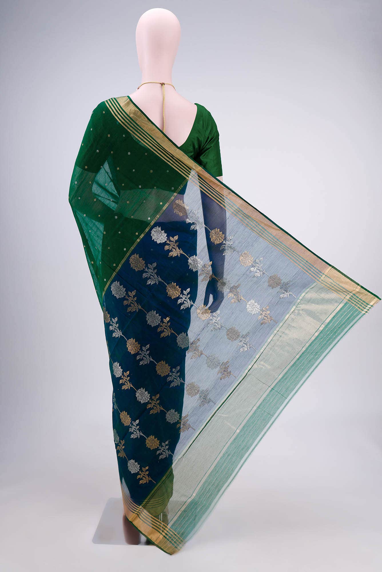 Bottle Green Chanderi Silk Saree