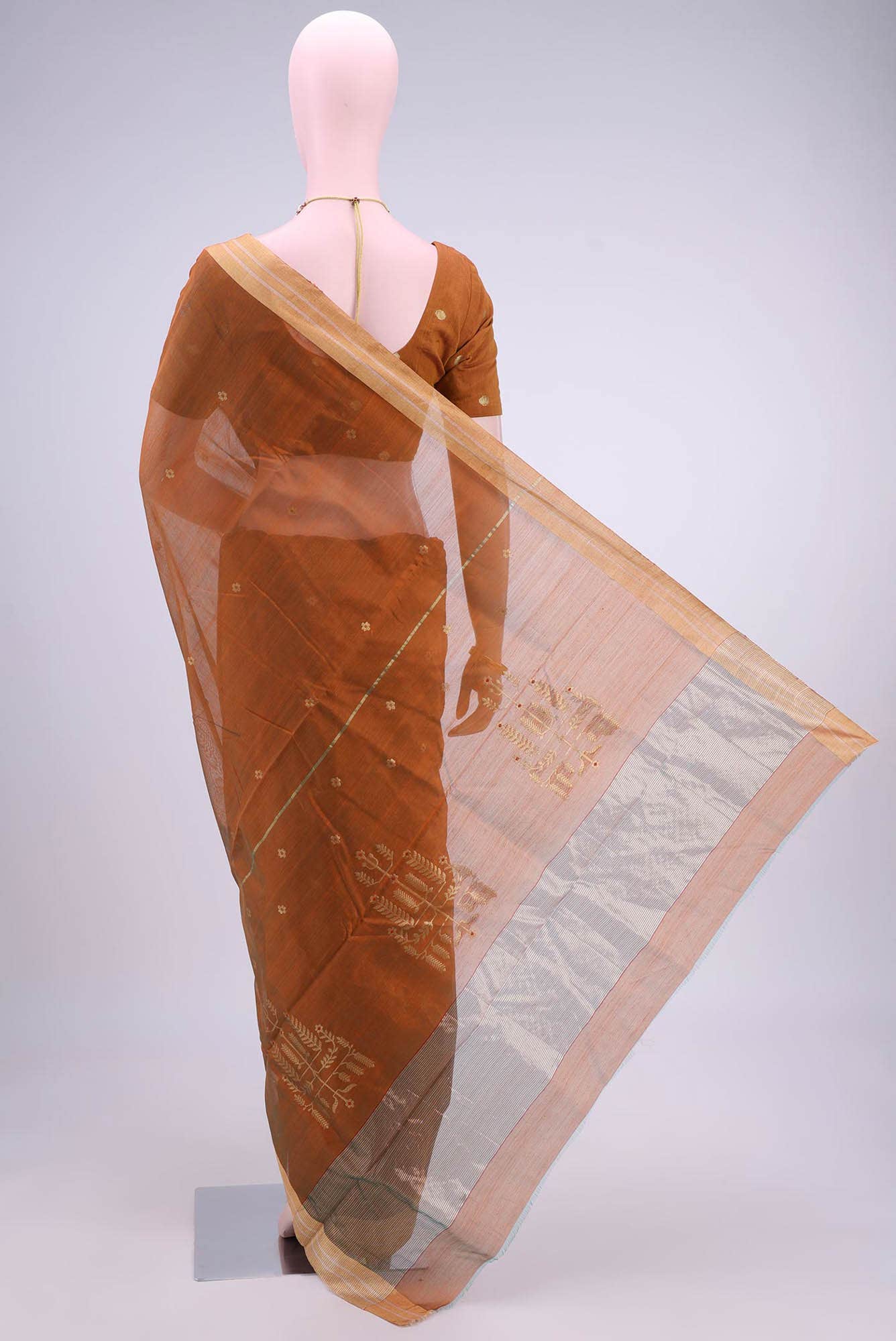 Rust Dual Tone Chanderi Silk Cotton Saree