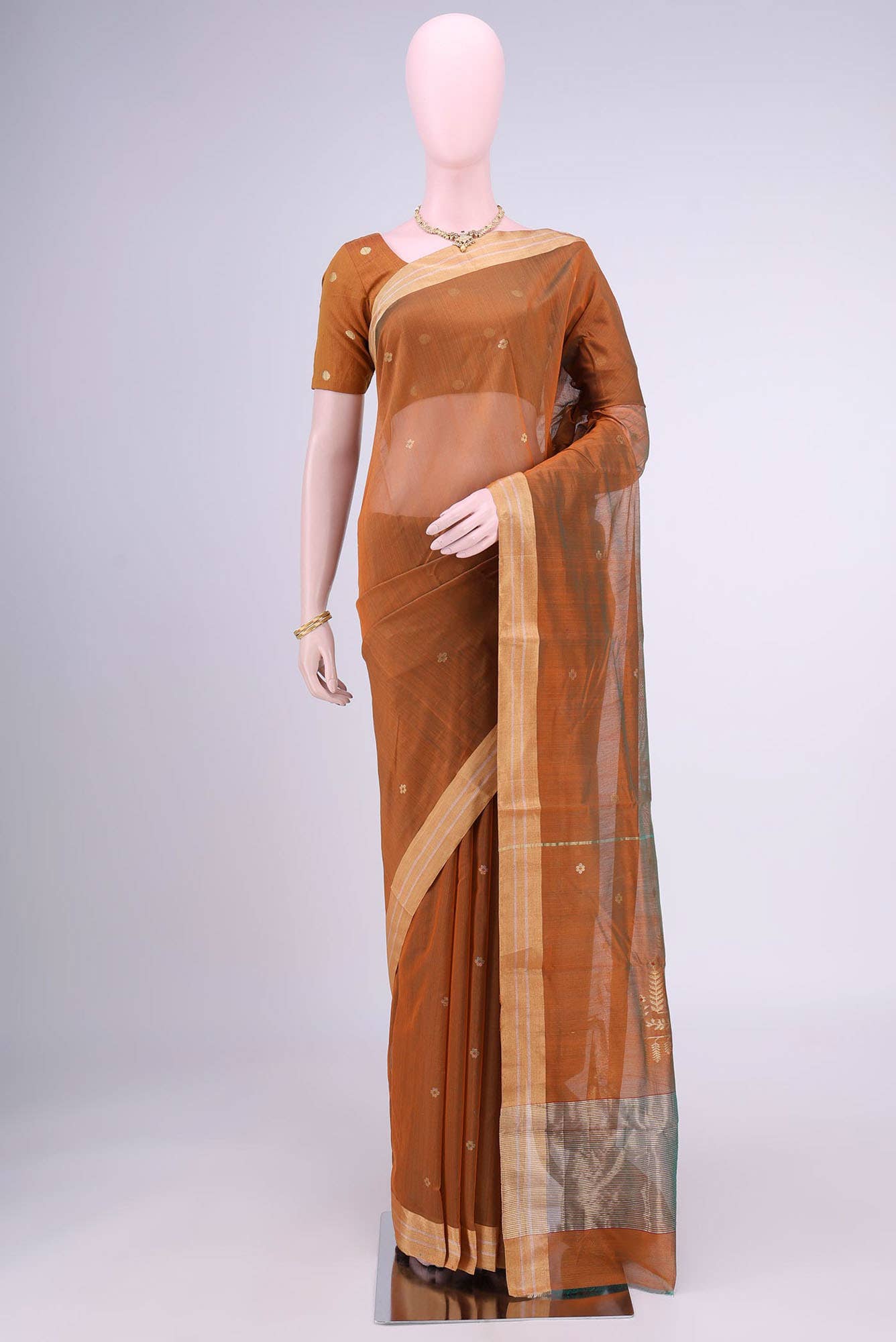 Rust Dual Tone Chanderi Silk Cotton Saree