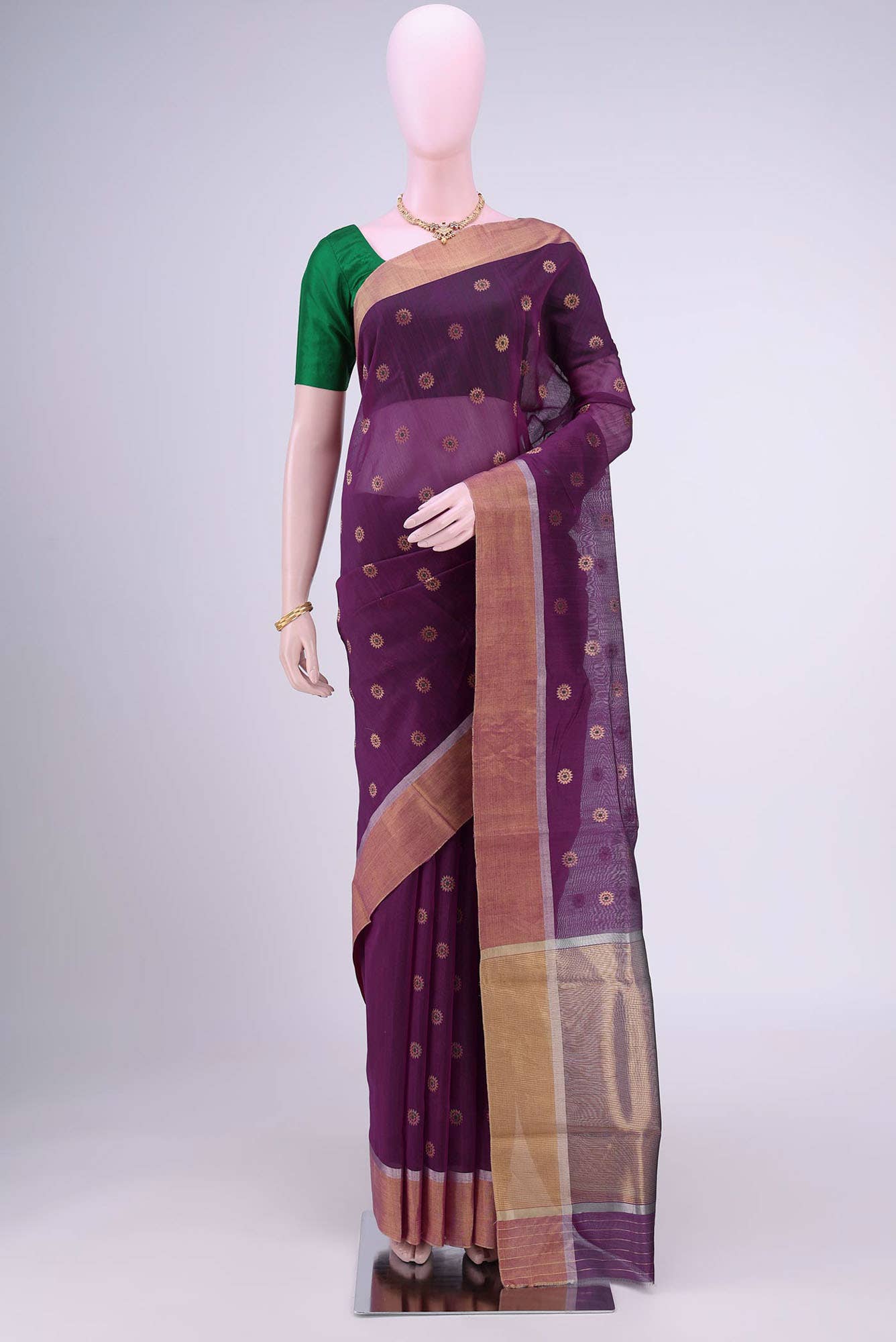 Burgundy Chanderi Silk Cotton Saree