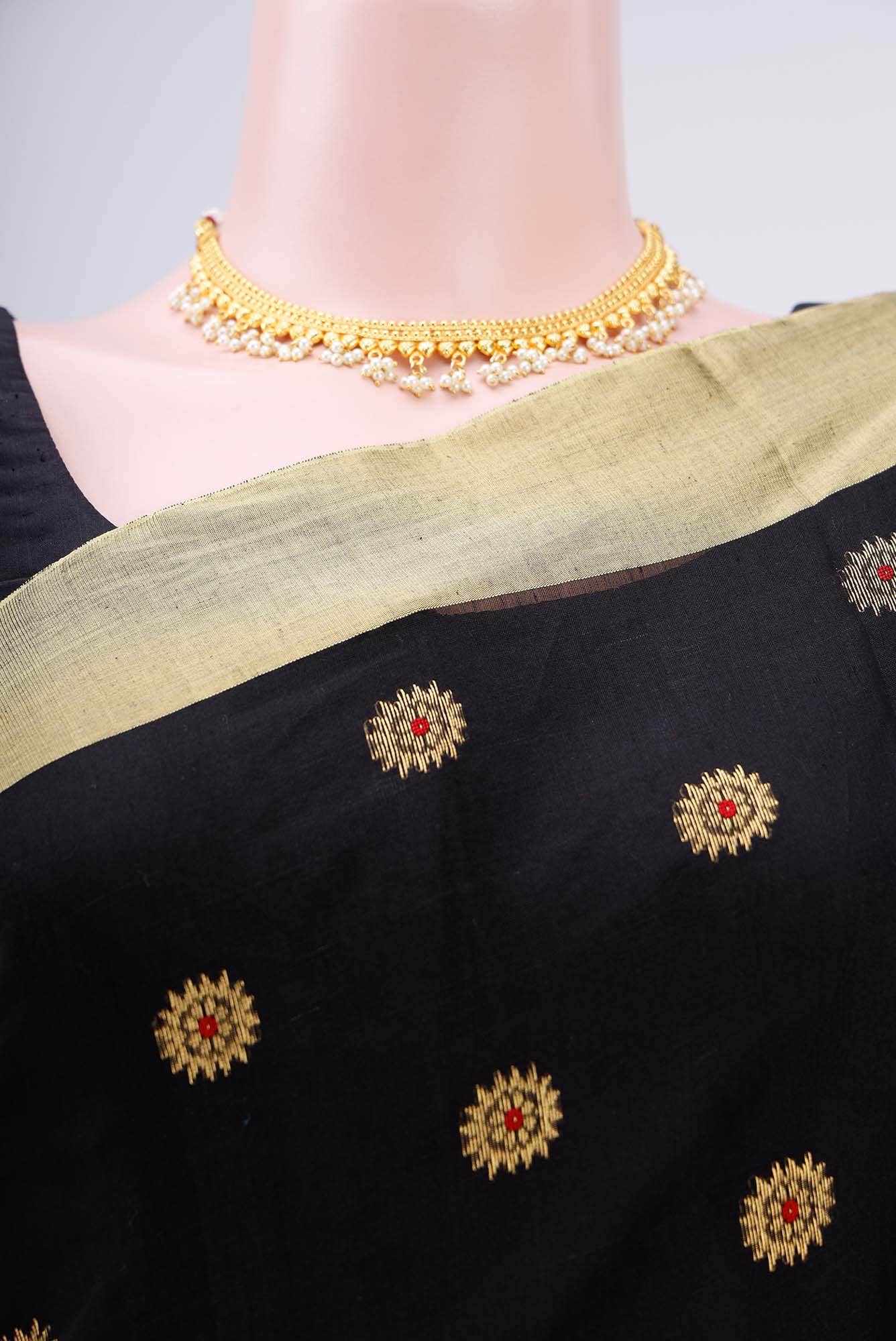 Black Chanderi Silk Saree