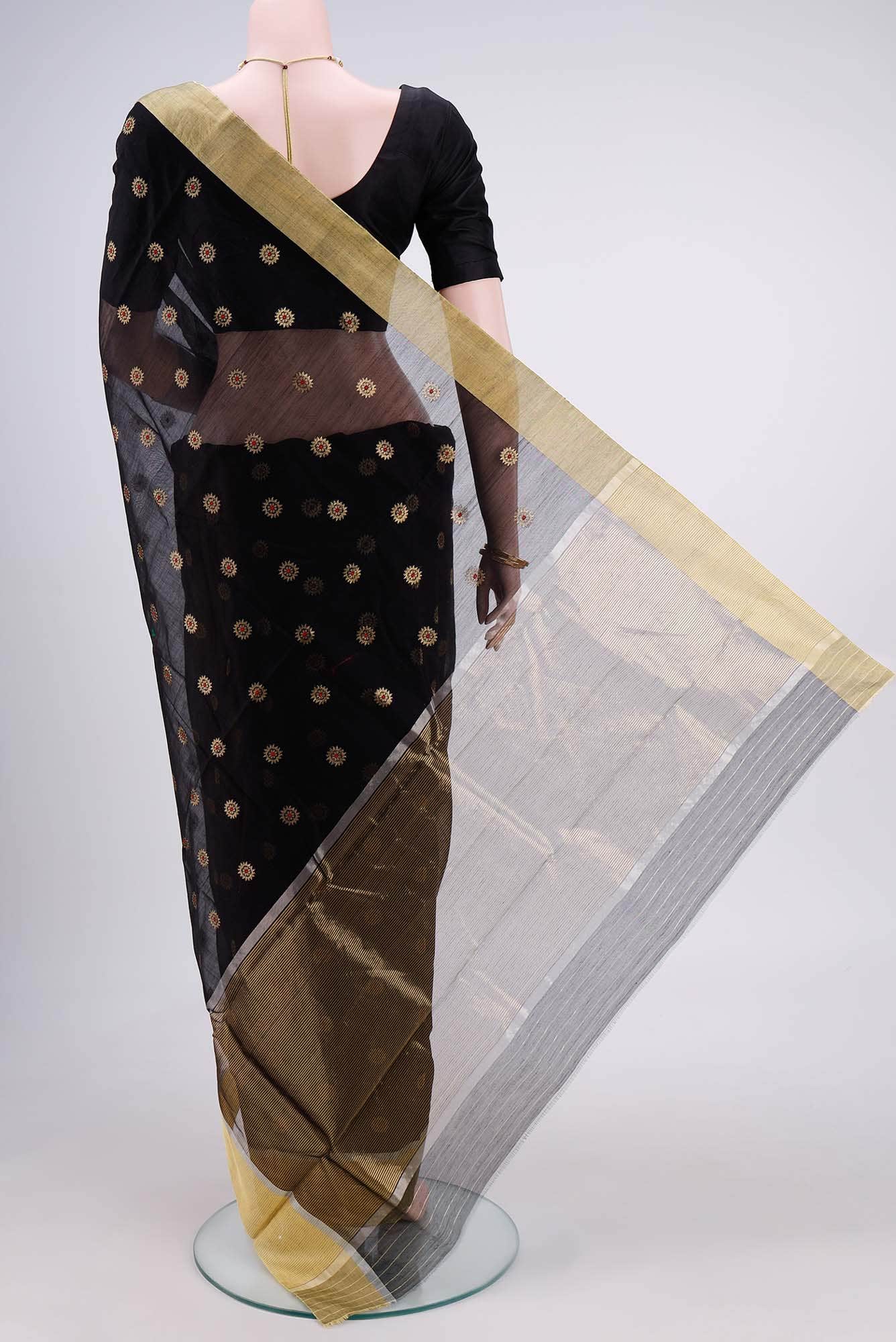 Black Chanderi Silk Saree