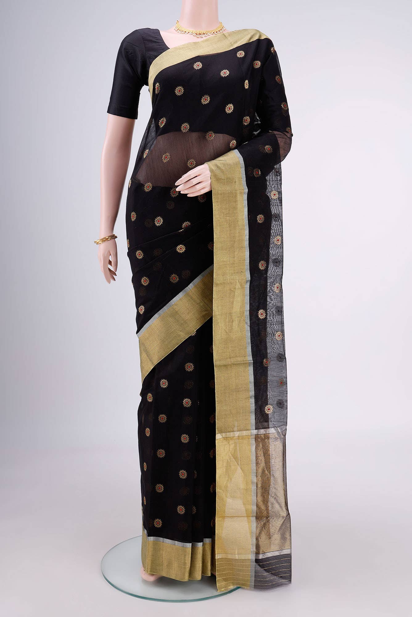 Black Chanderi Silk Saree