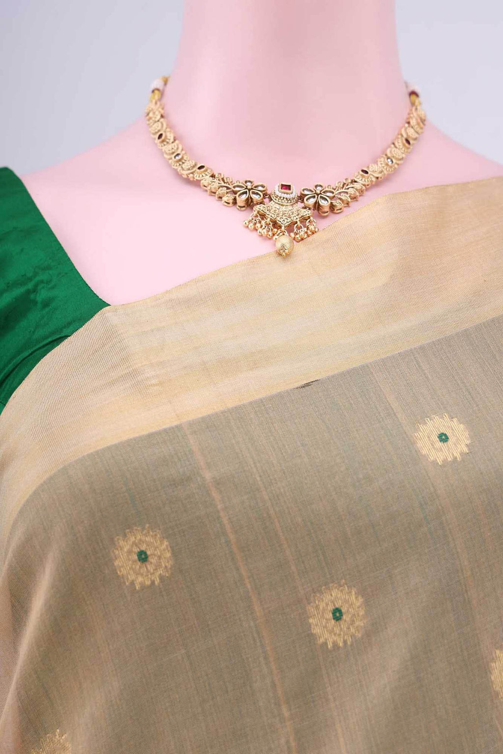 Beige Chanderi Silk Cotton Saree