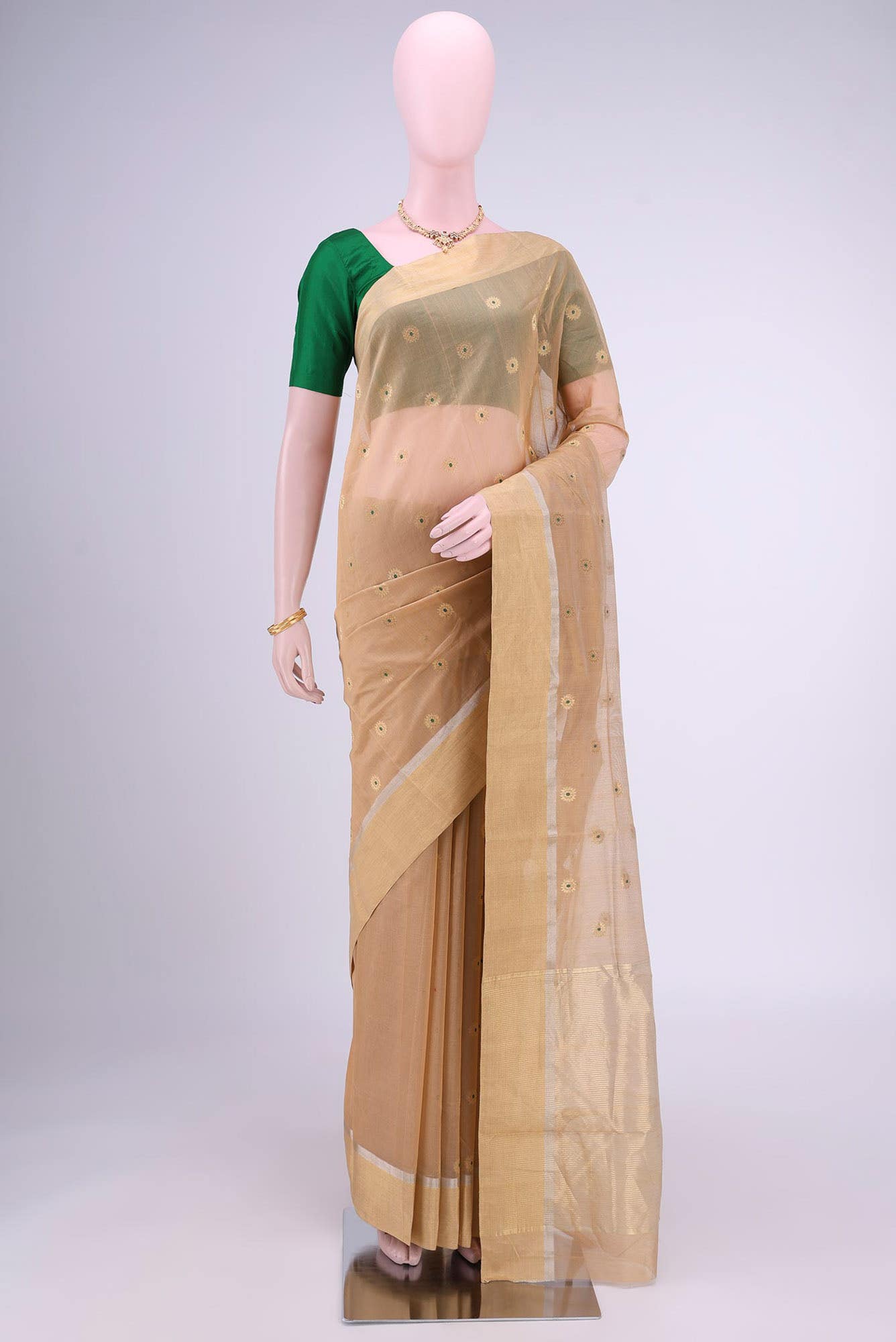 Beige Chanderi Silk Cotton Saree