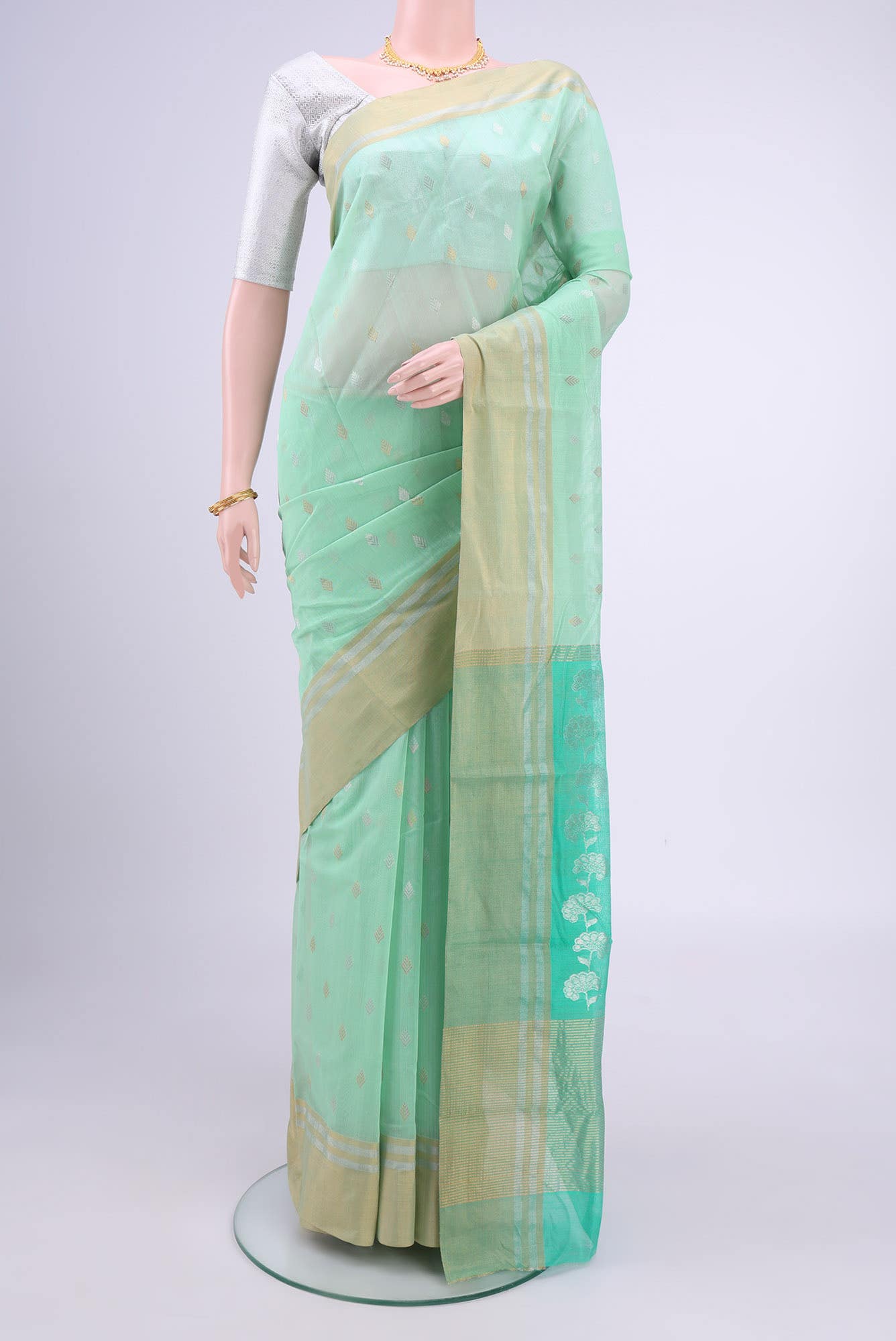 Mint Green Chanderi Silk Cotton Saree