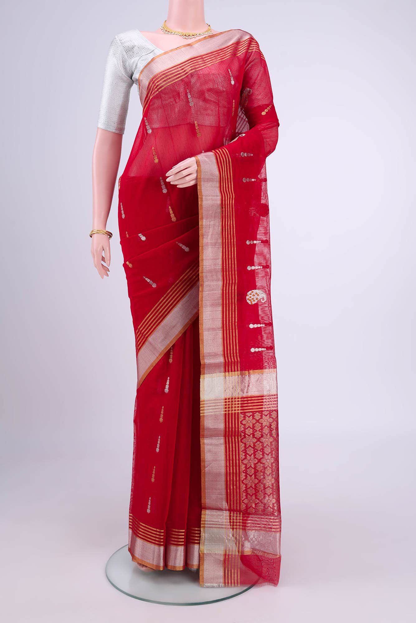 Deep Red Chanderi Silk Cotton Saree