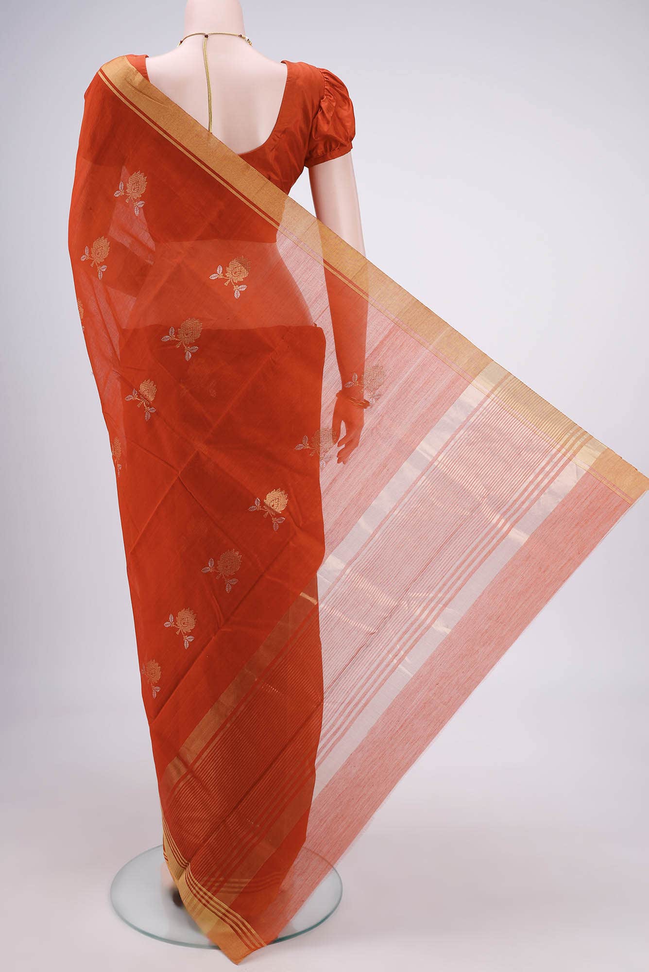Brick Orange Chanderi Silk Saree