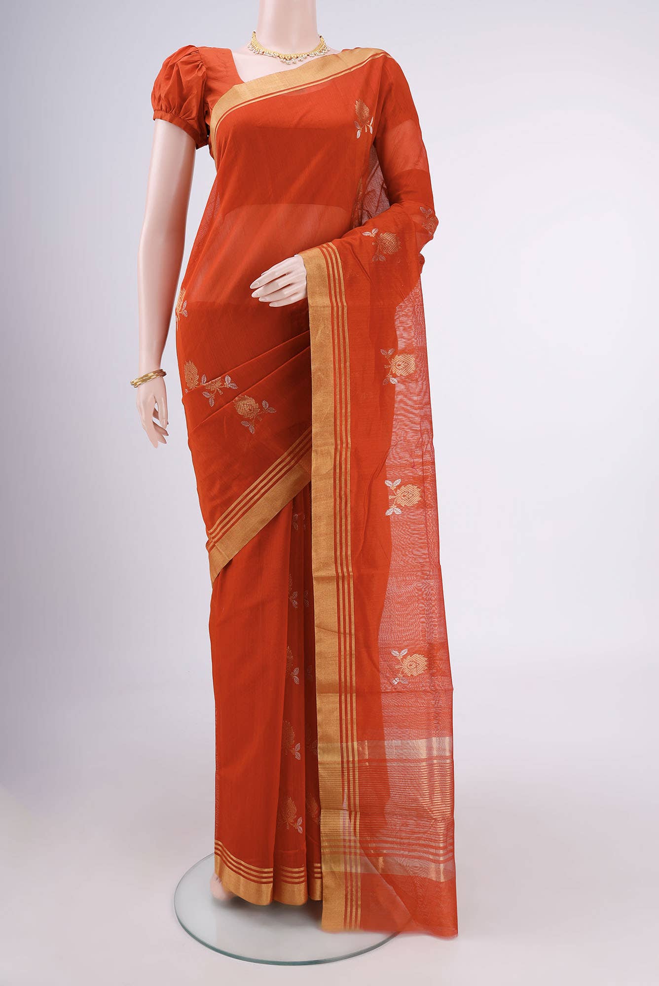 Brick Orange Chanderi Silk Saree