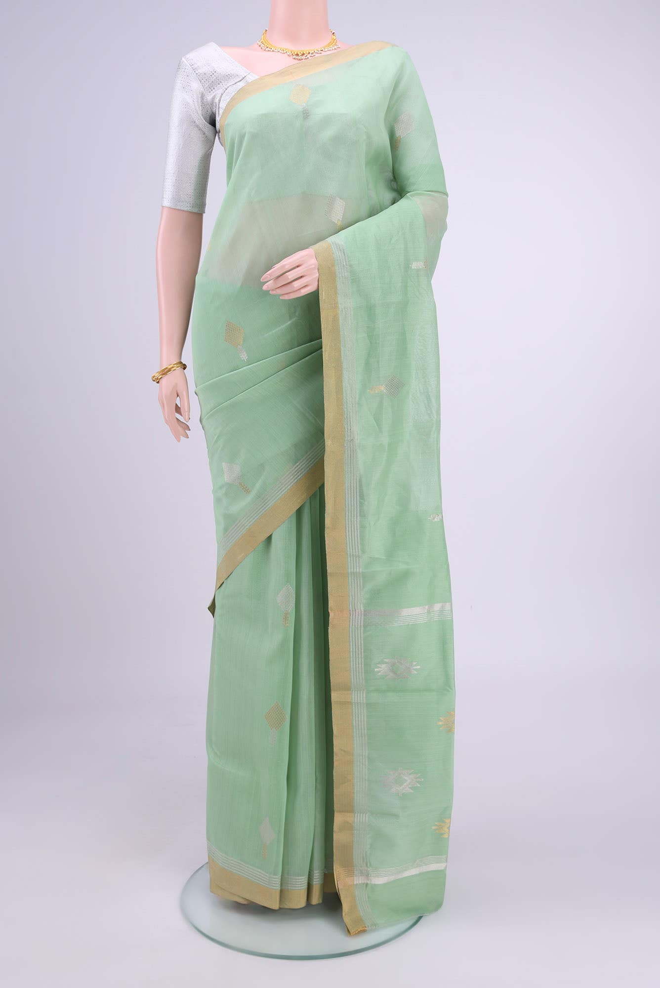 Pista Green Chanderi Silk Cotton Saree