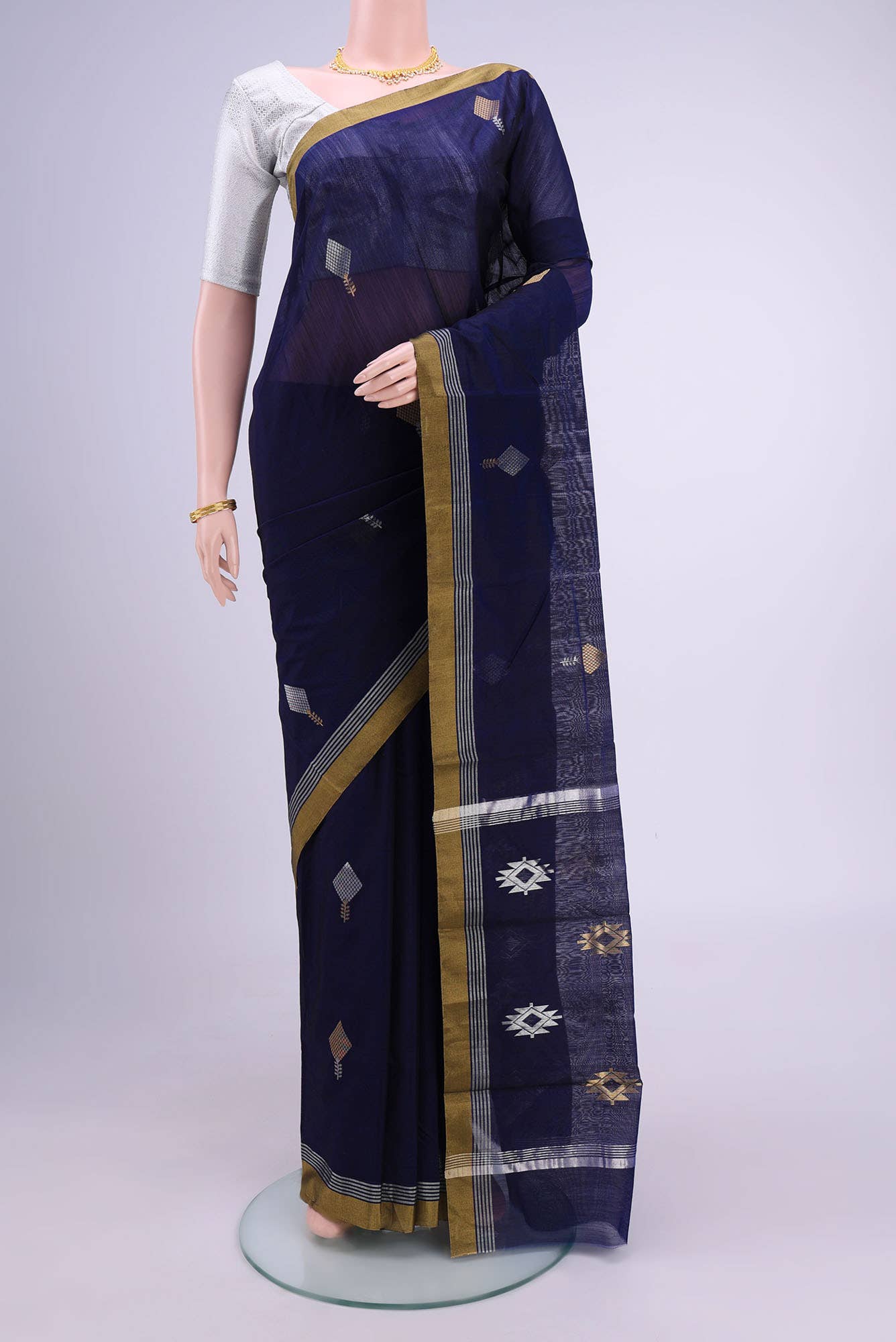 Navy Blue Chanderi Silk Cotton Saree