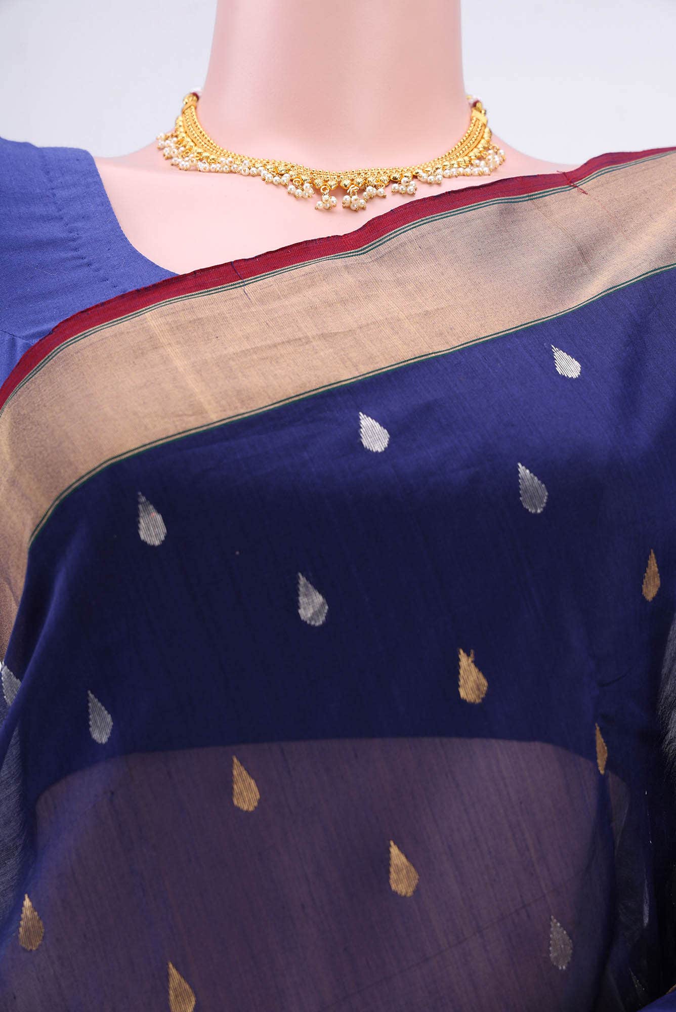 Navy Blue Chanderi Silk Cotton Saree