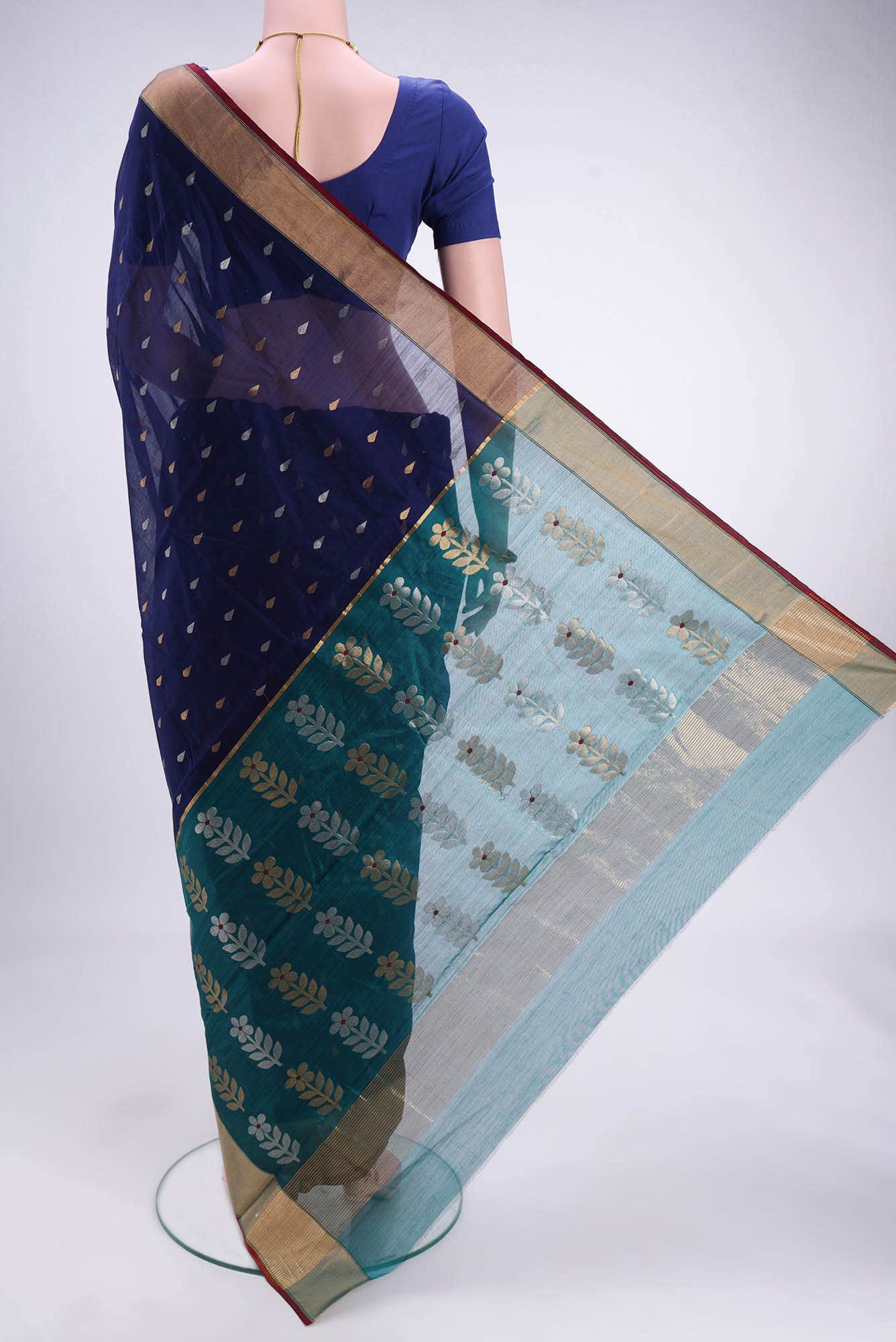 Navy Blue Chanderi Silk Cotton Saree