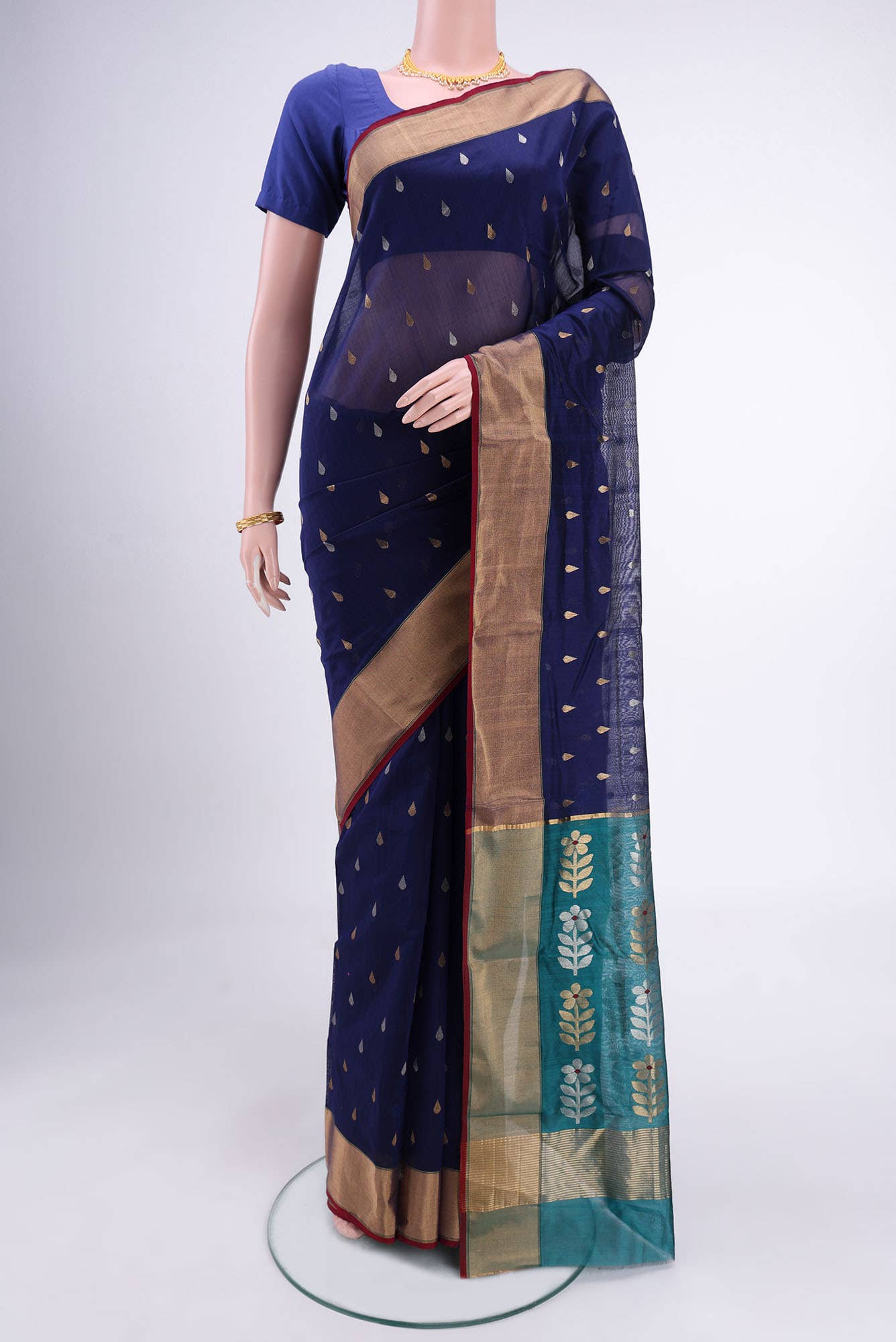 Navy Blue Chanderi Silk Cotton Saree