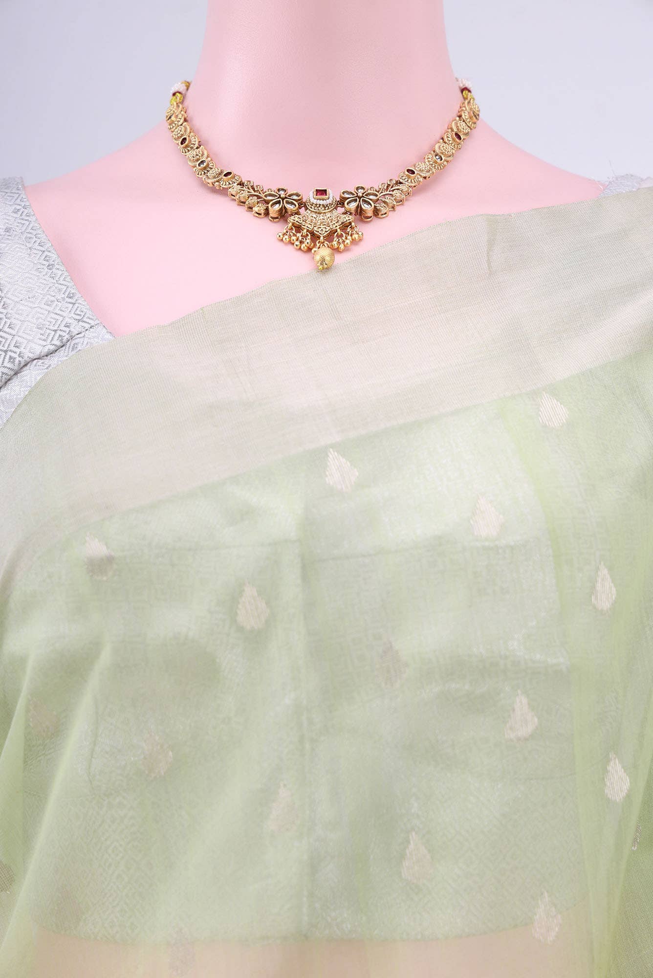 Pista Green Chanderi Silk Cotton Saree