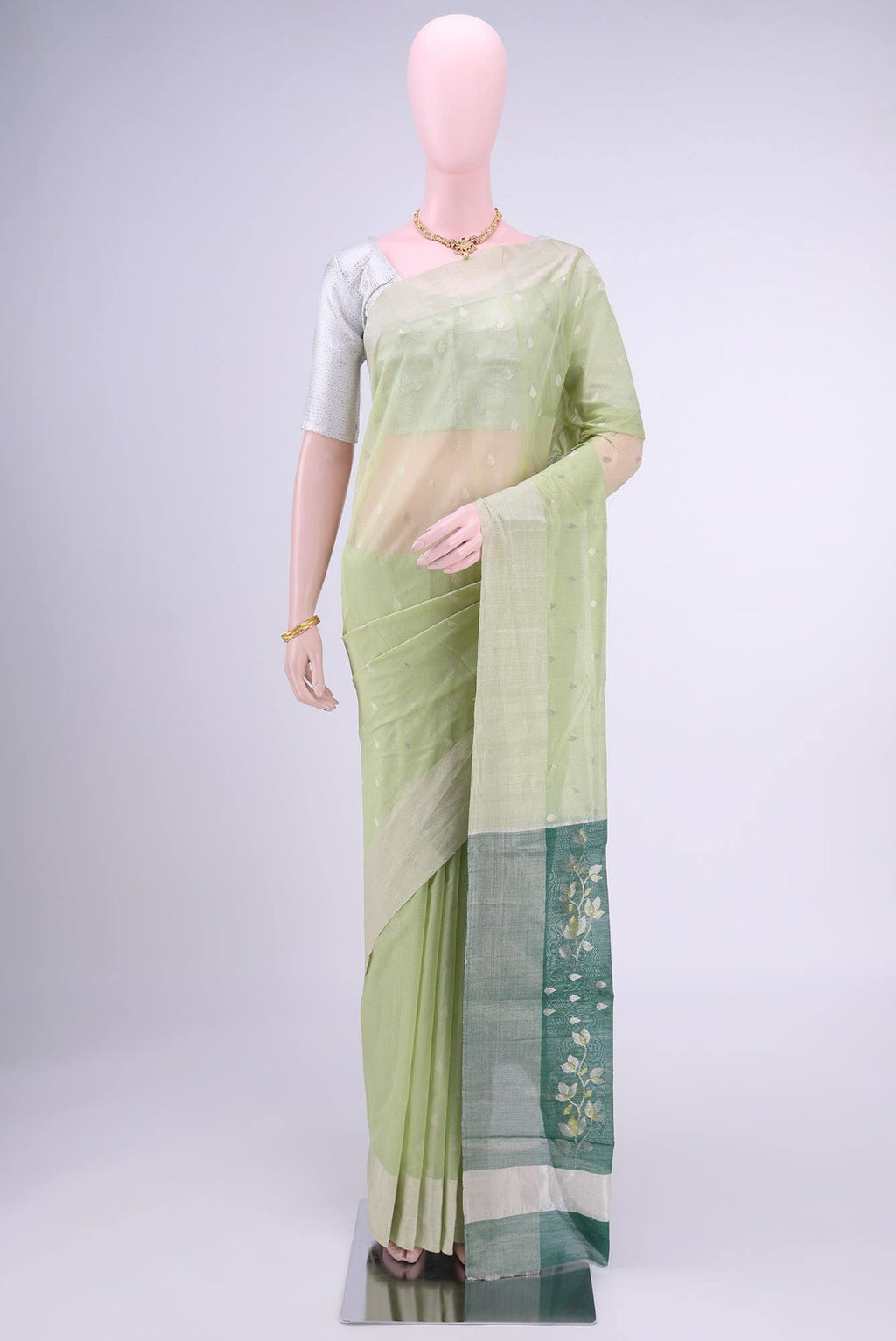 Pista Green Chanderi Silk Cotton Saree