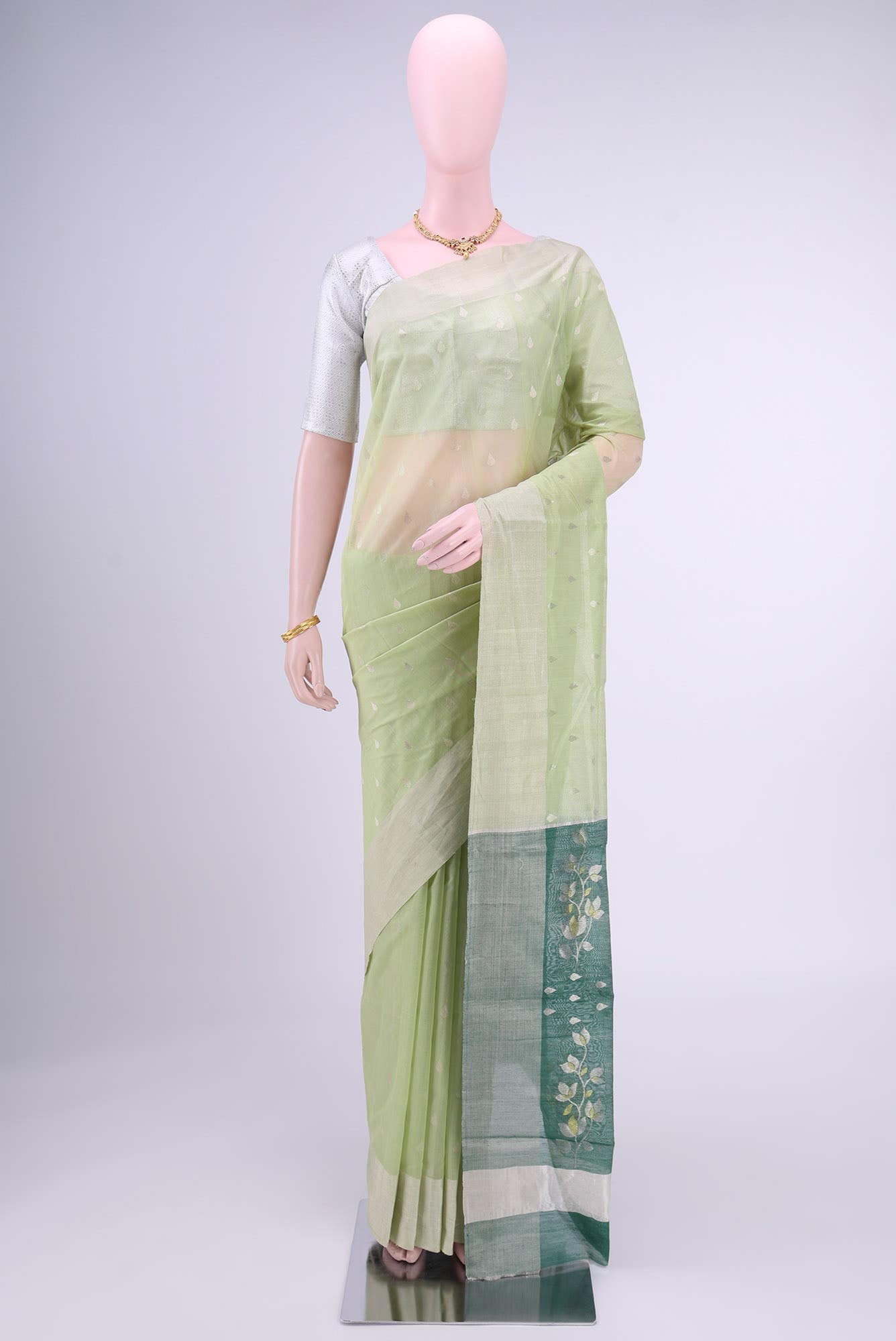 Pista Green Chanderi Silk Cotton Saree