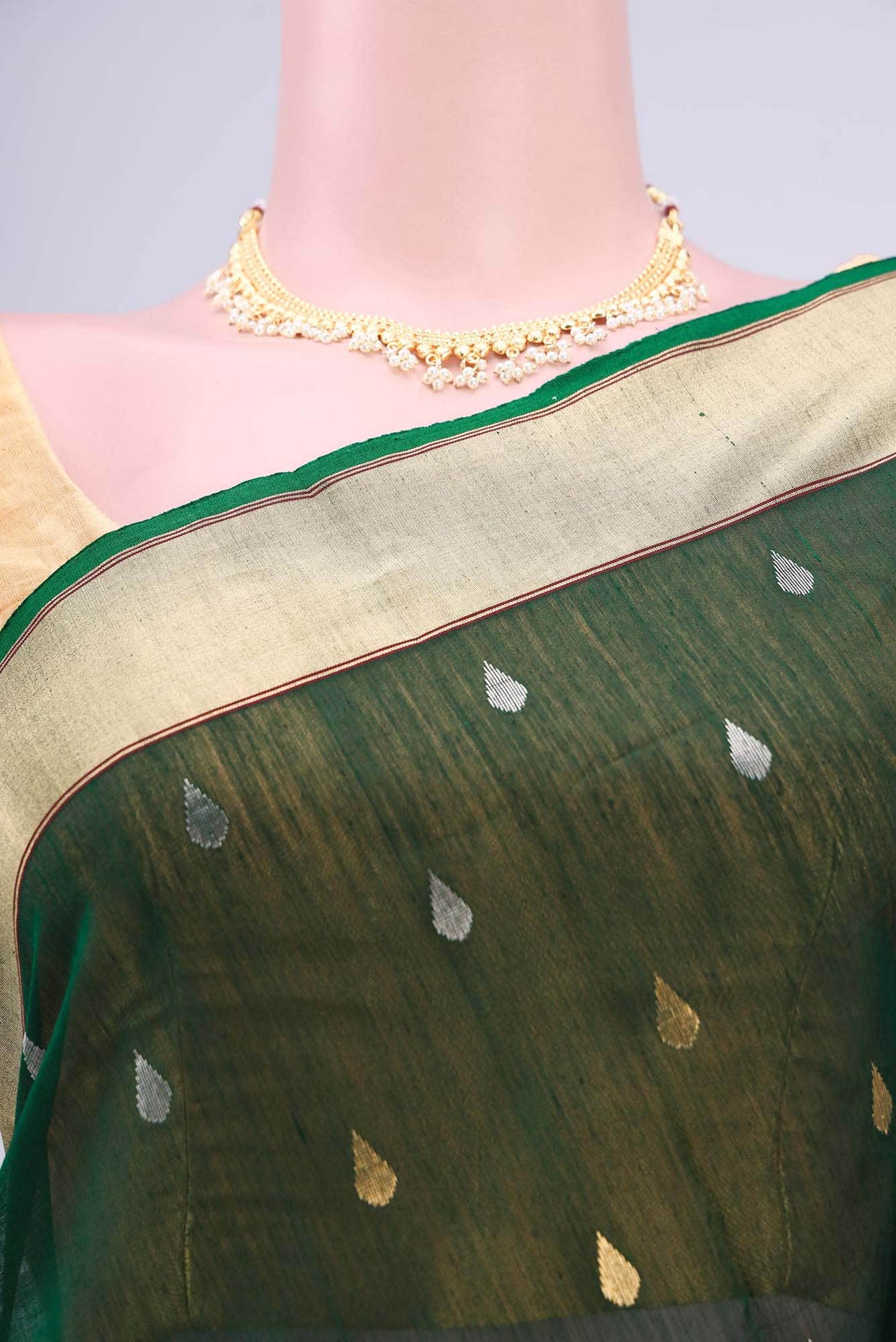 Bottle Green Chanderi Silk Cotton Saree