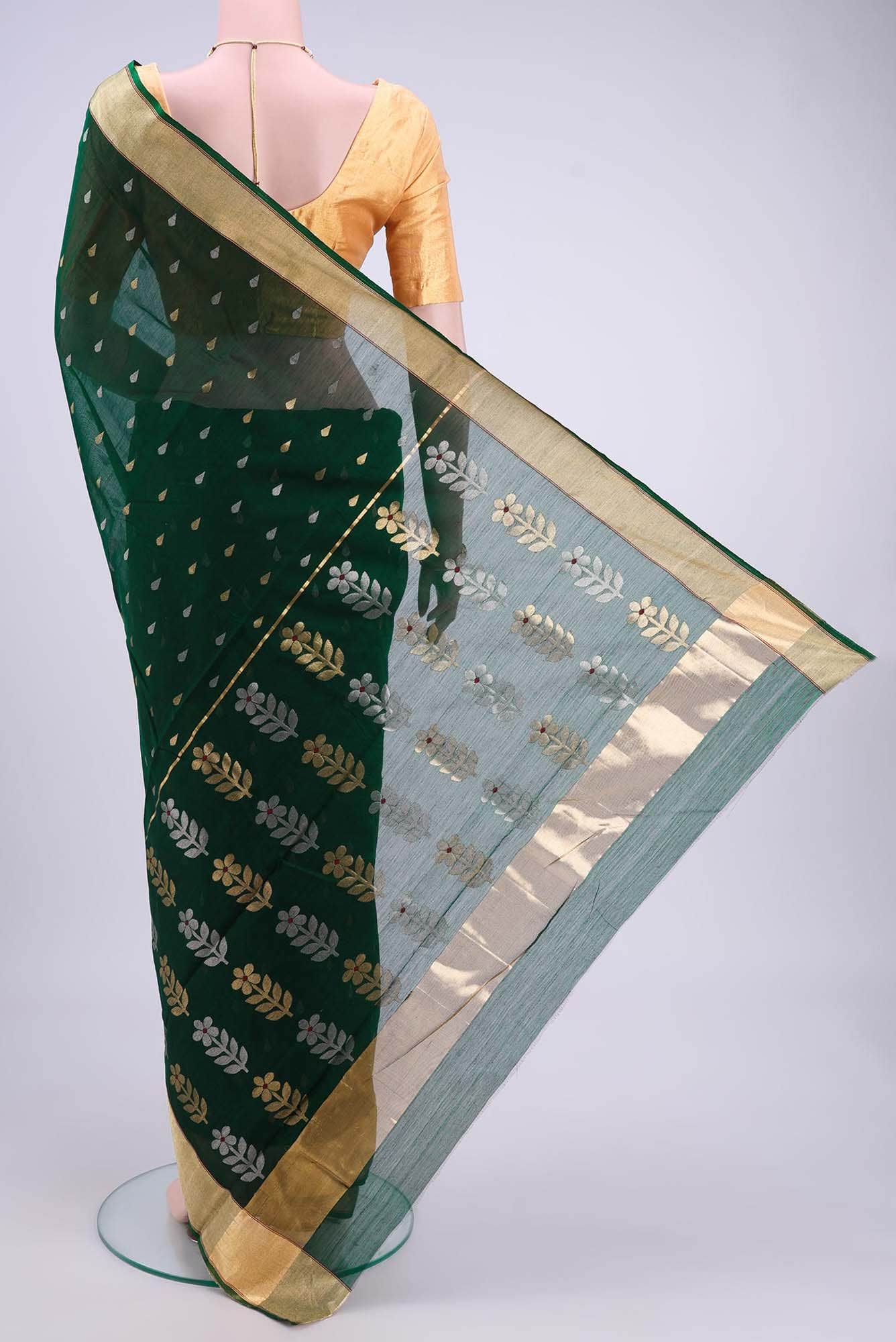 Bottle Green Chanderi Silk Cotton Saree