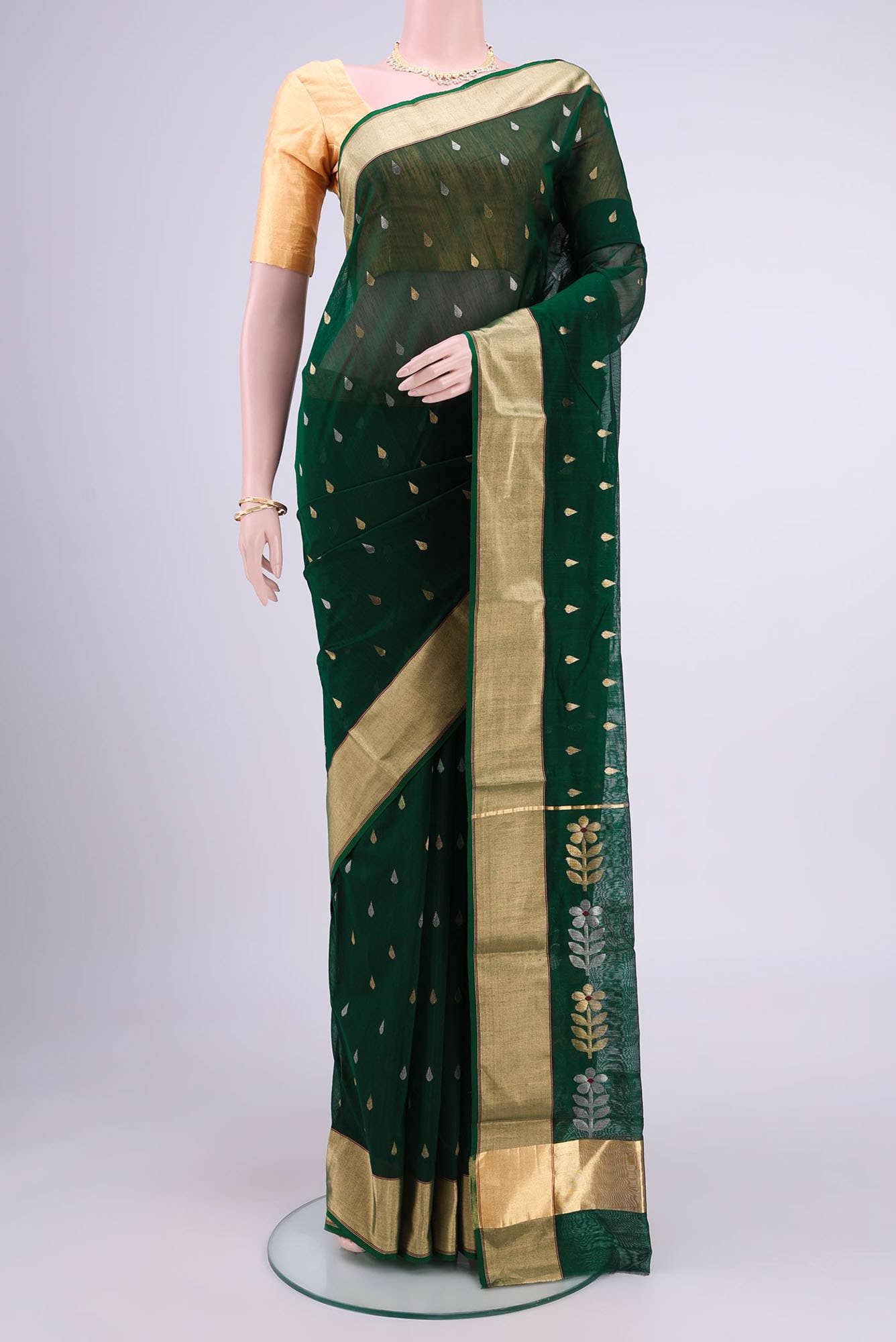 Bottle Green Chanderi Silk Cotton Saree