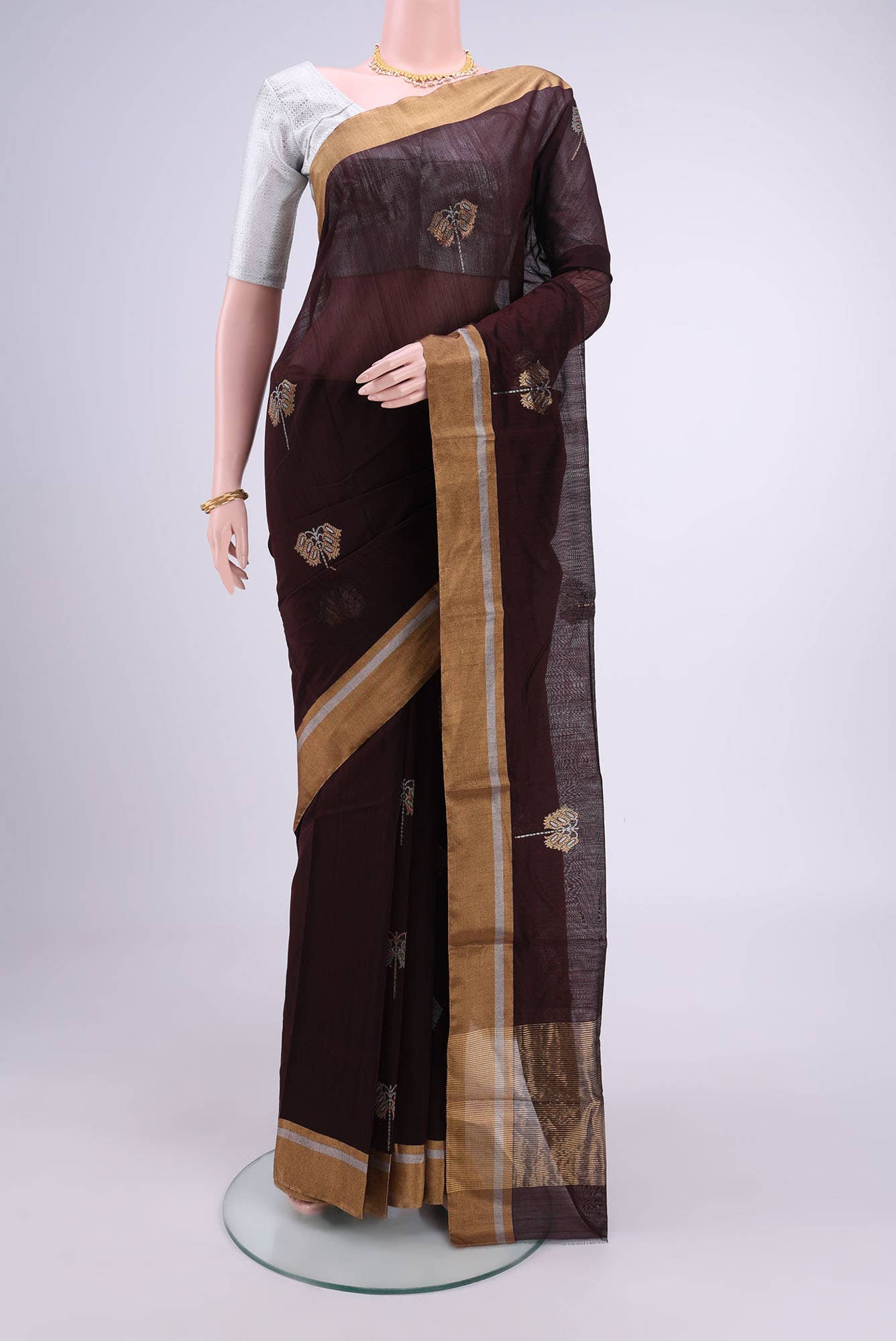 Brown Chanderi Silk Cotton Saree