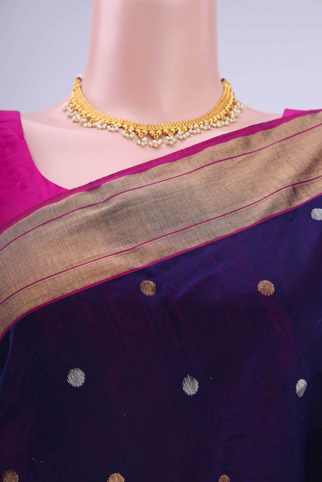 Navy Blue Chanderi Silk Saree