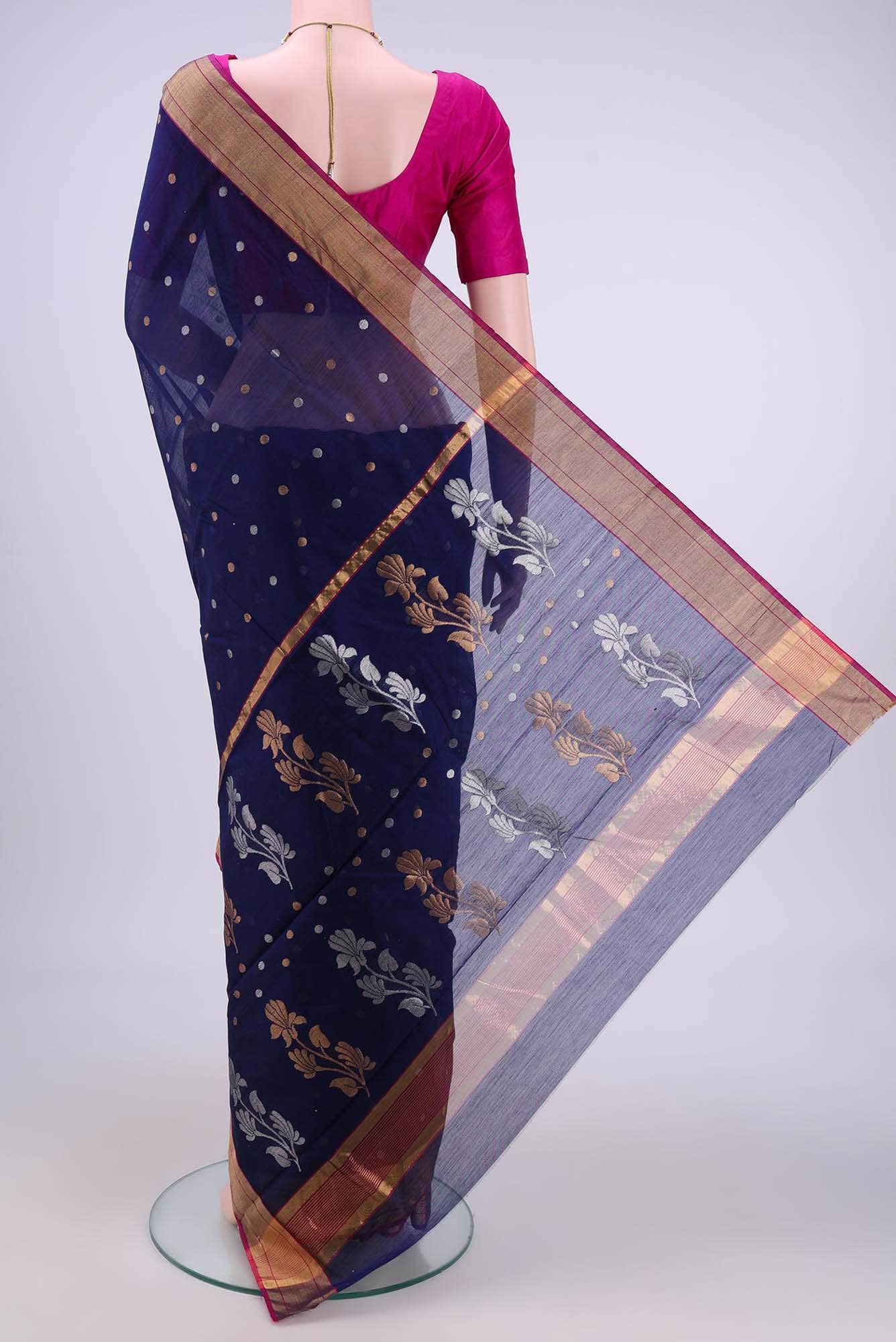 Navy Blue Chanderi Silk Saree