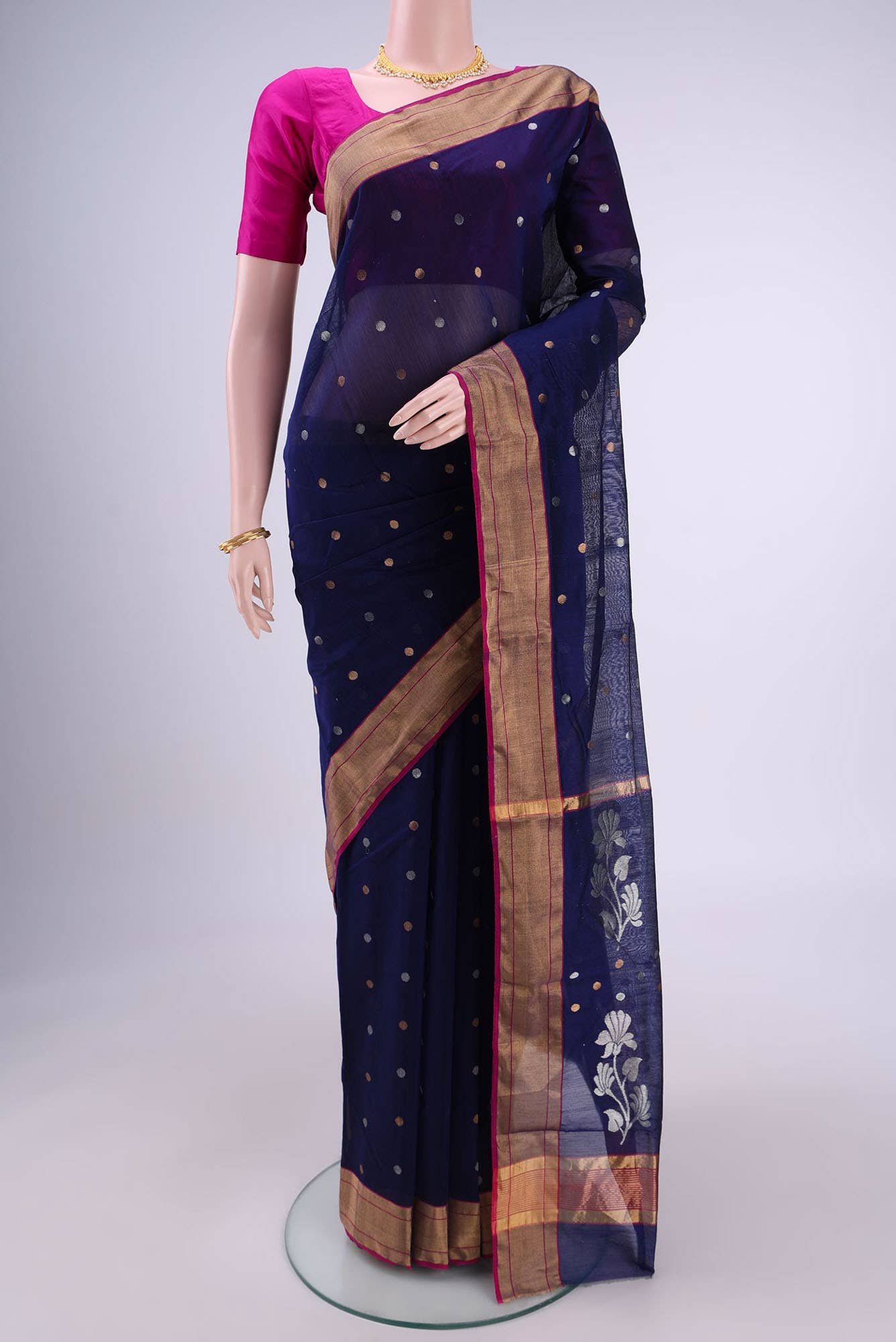 Navy Blue Chanderi Silk Saree