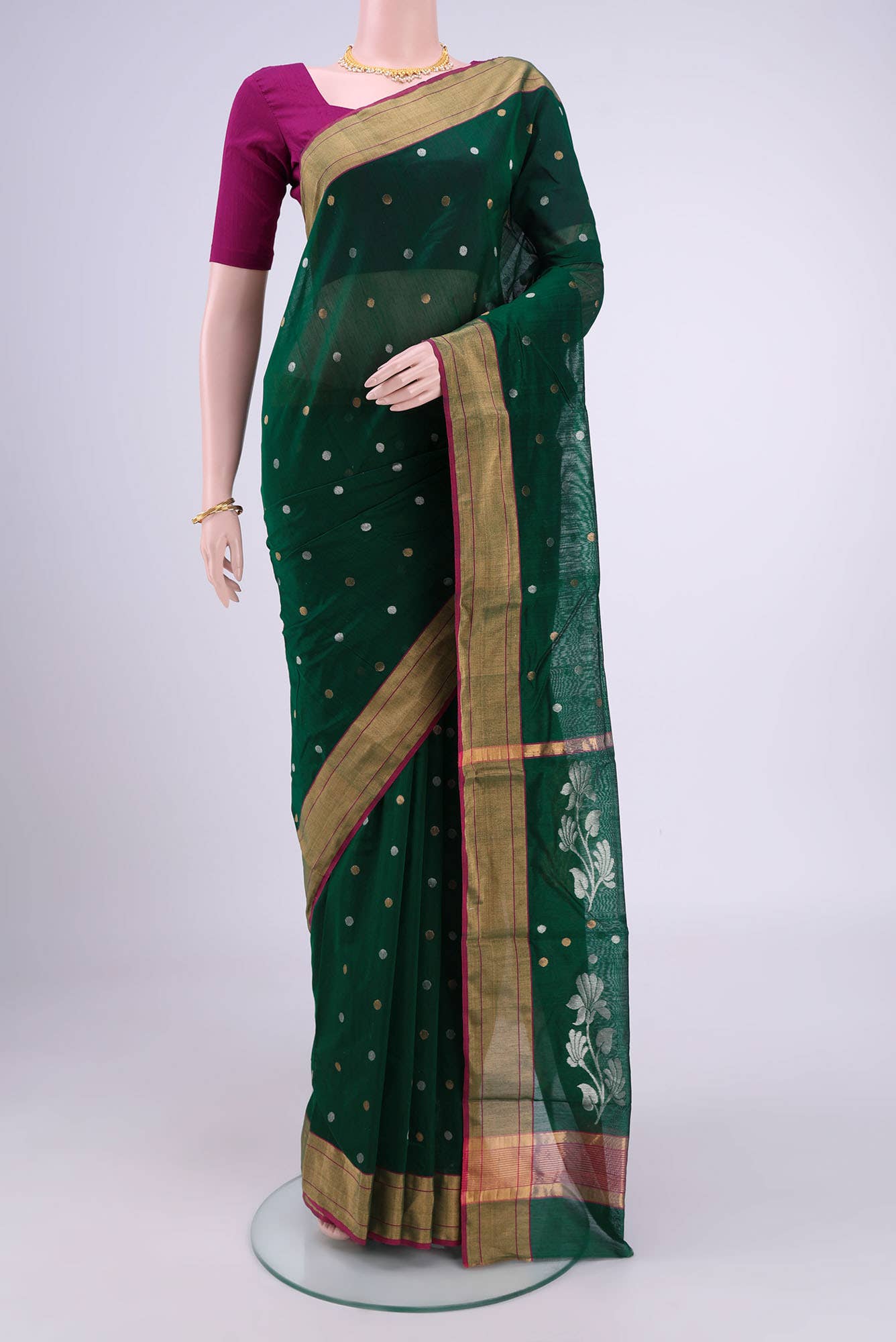 Bottle Green Chanderi Silk Cotton Saree