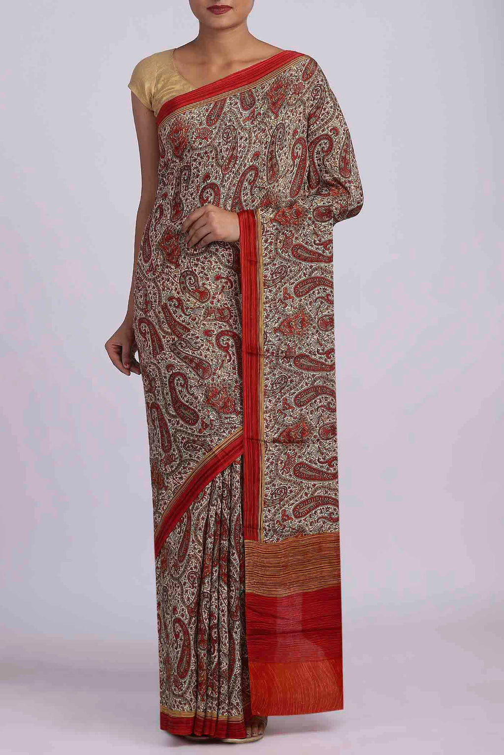 Beige Crepe Saree