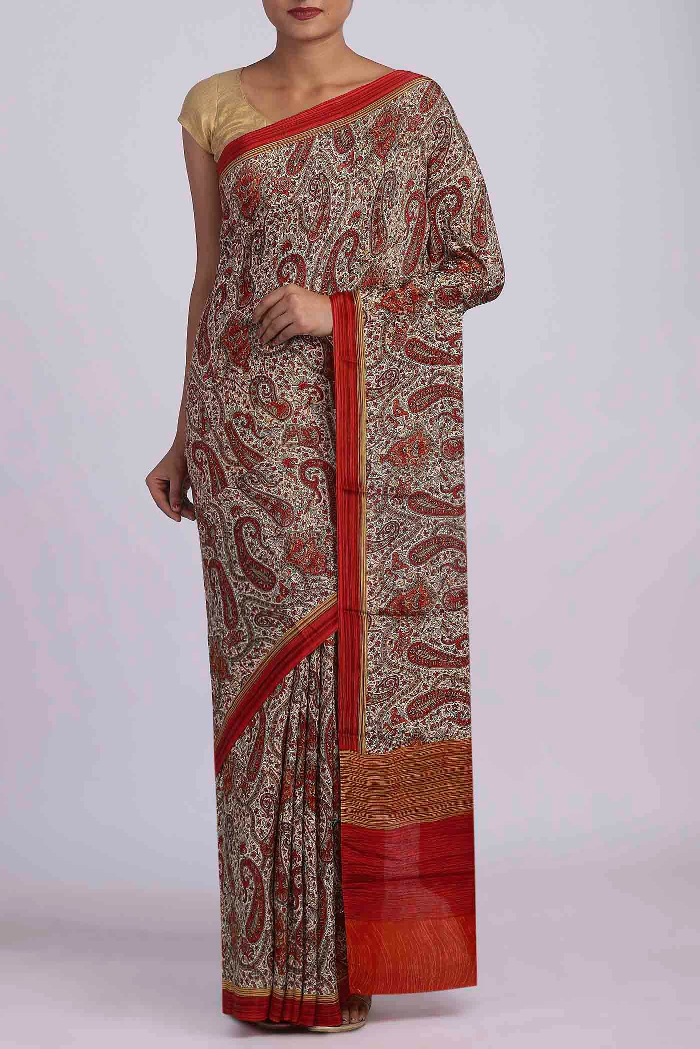 Beige Crepe Saree