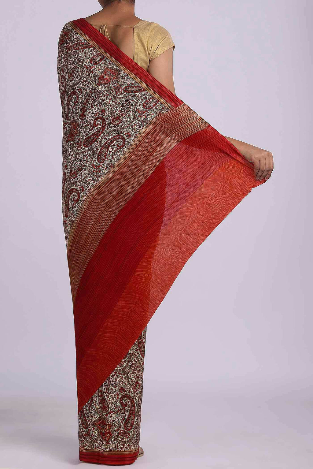 Beige Crepe Saree