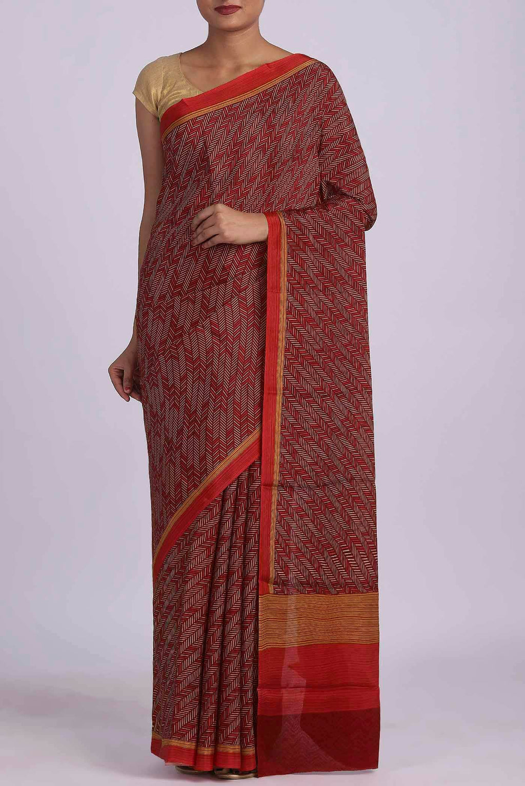Red Crepe Saree