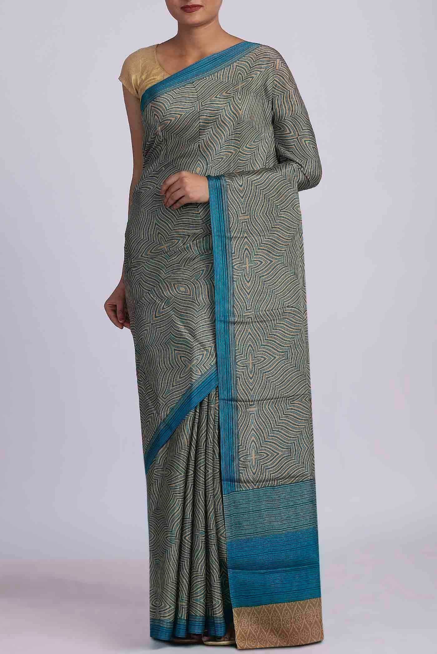 Blue Crepe Saree