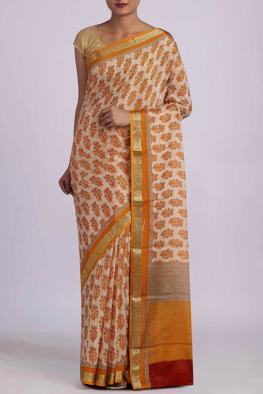 Beige Crepe Saree