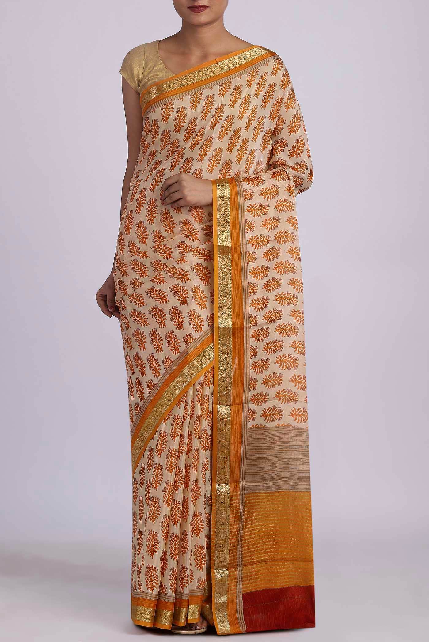 Beige Crepe Saree