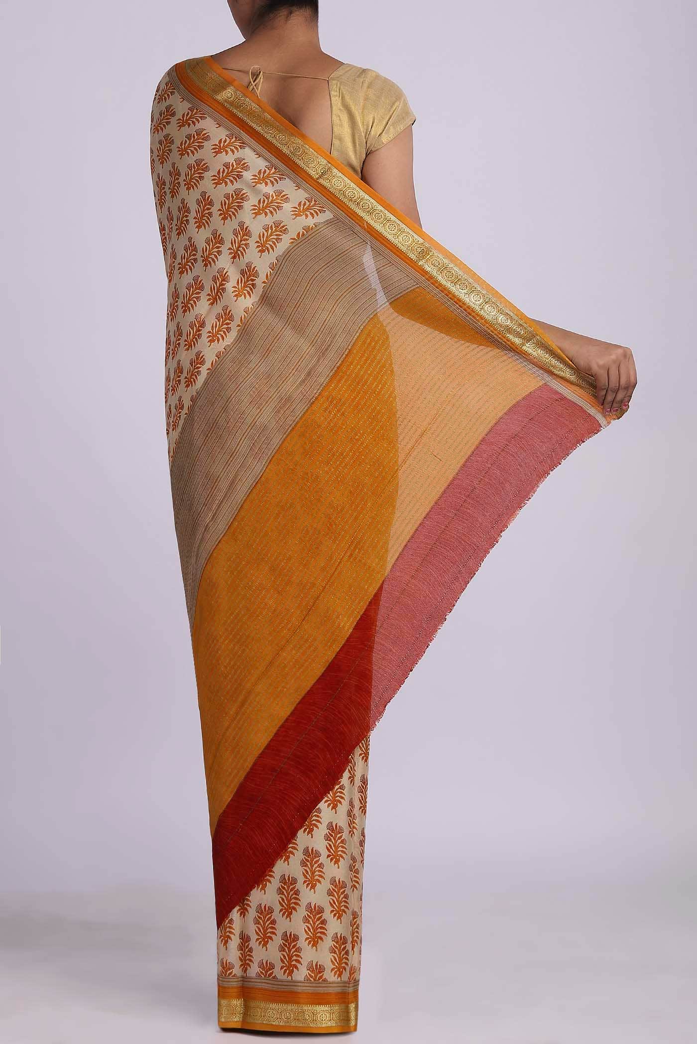 Beige Crepe Saree