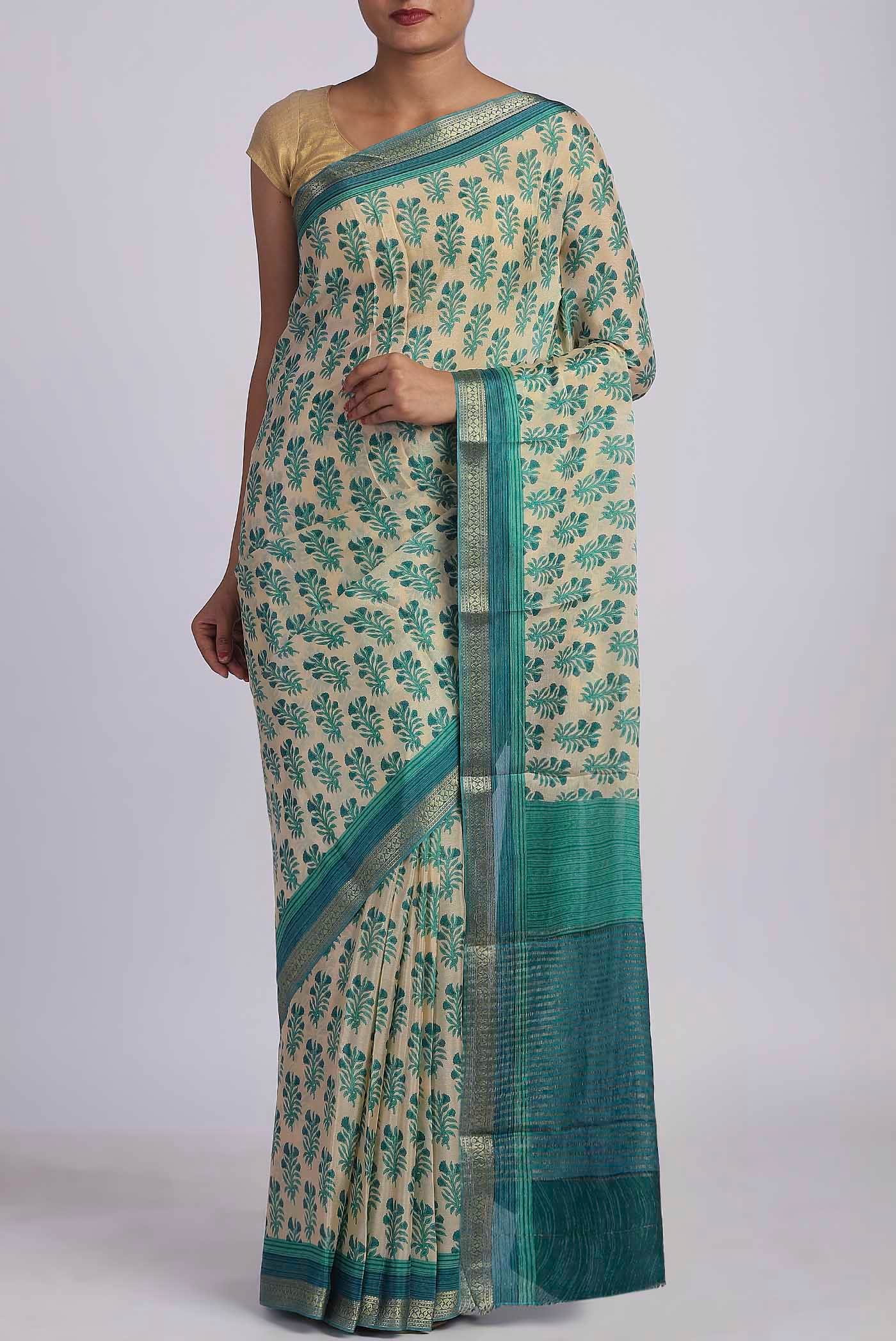 Beige Crepe Saree
