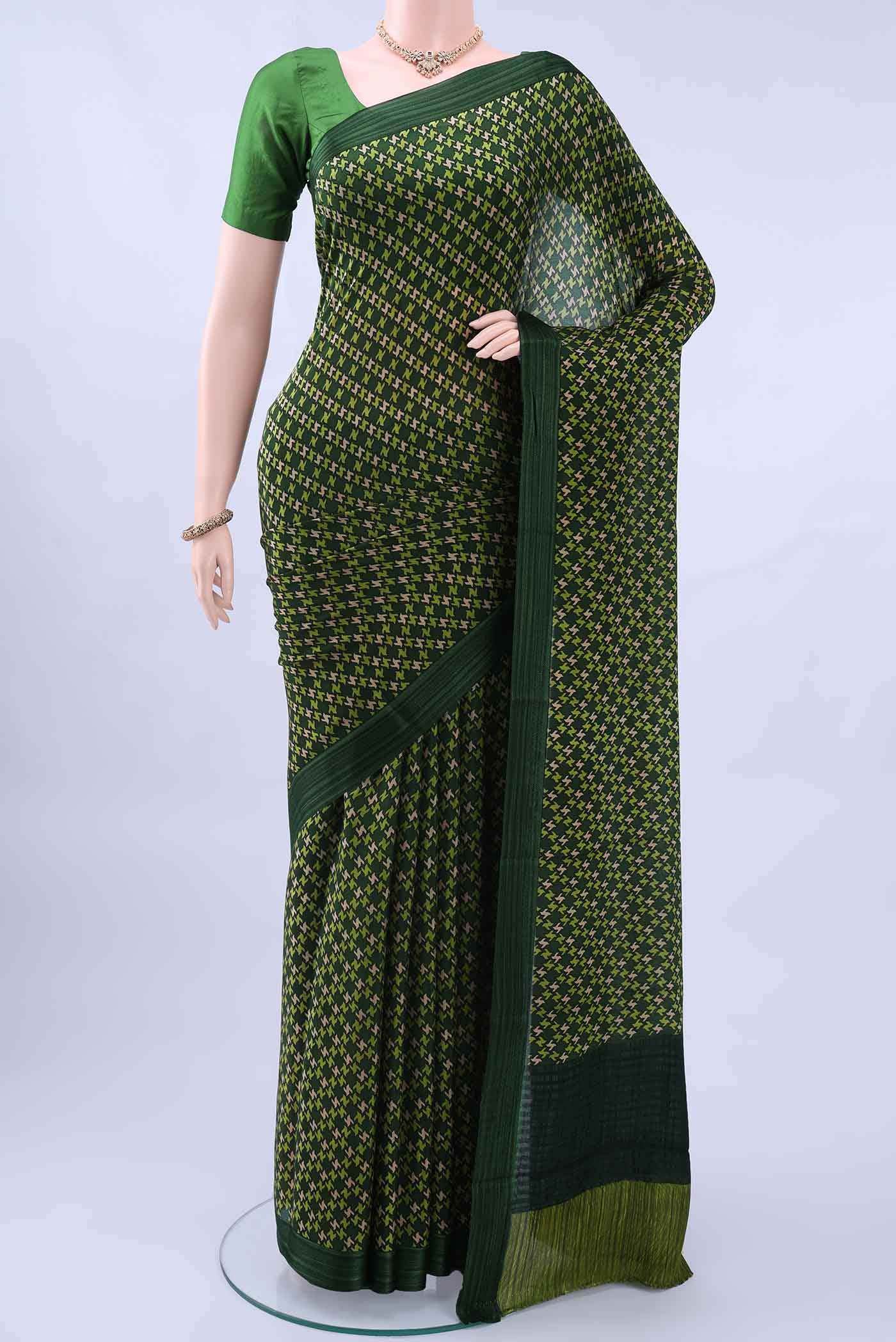 Bottle Green Mysore Crepe Saree