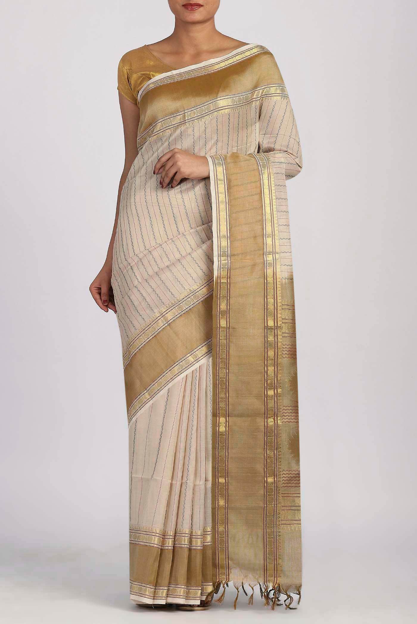 Cream Silk Cotton Saree