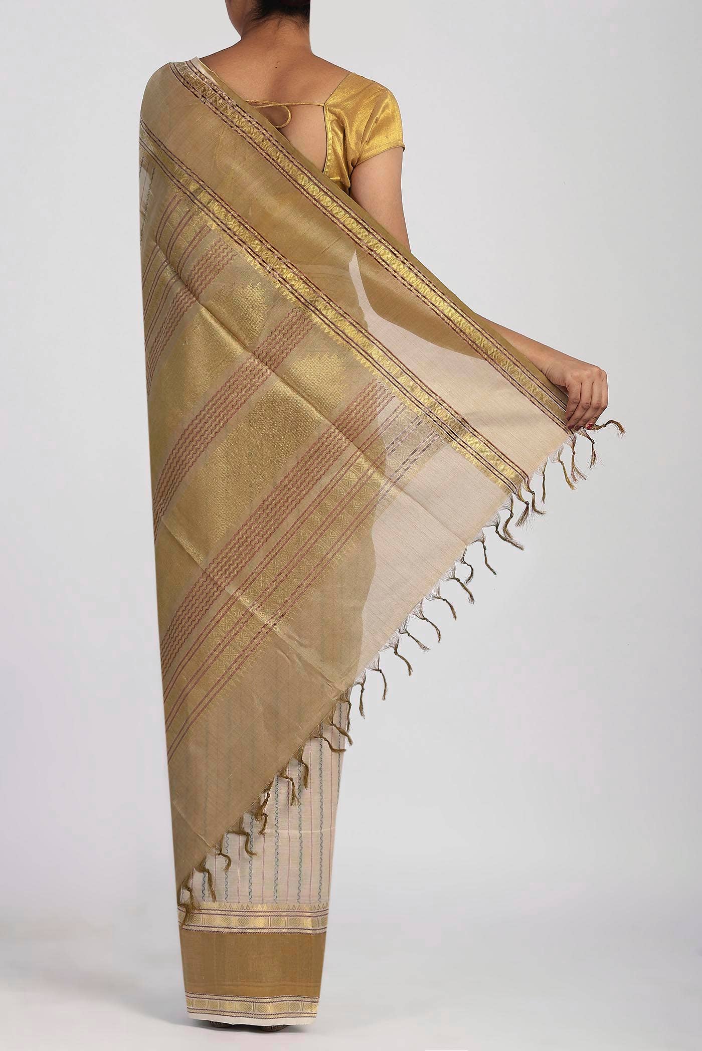 Cream Silk Cotton Saree