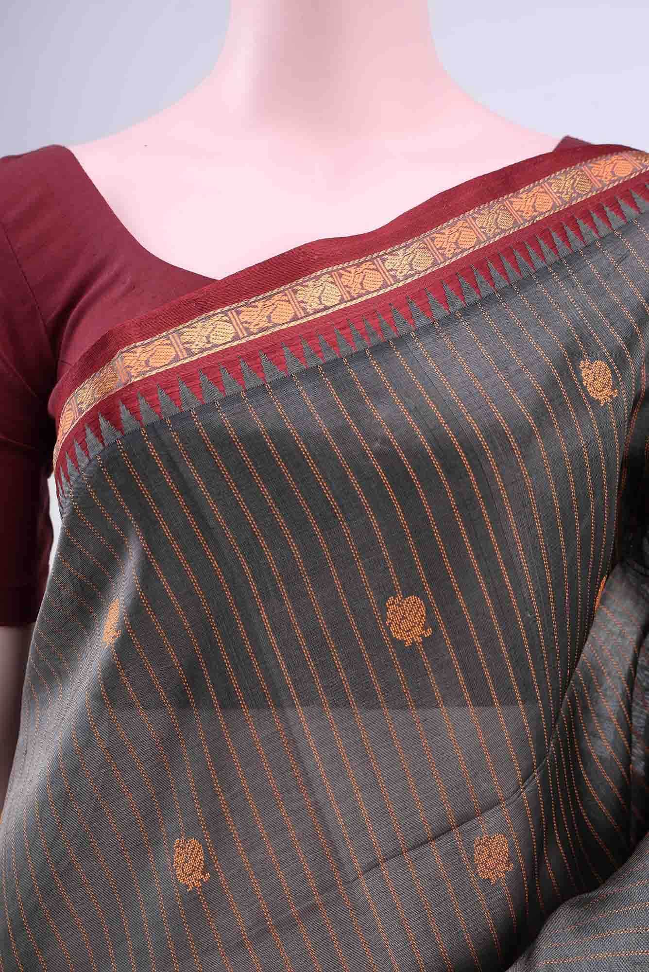 Davys Grey Silk Cotton Saree