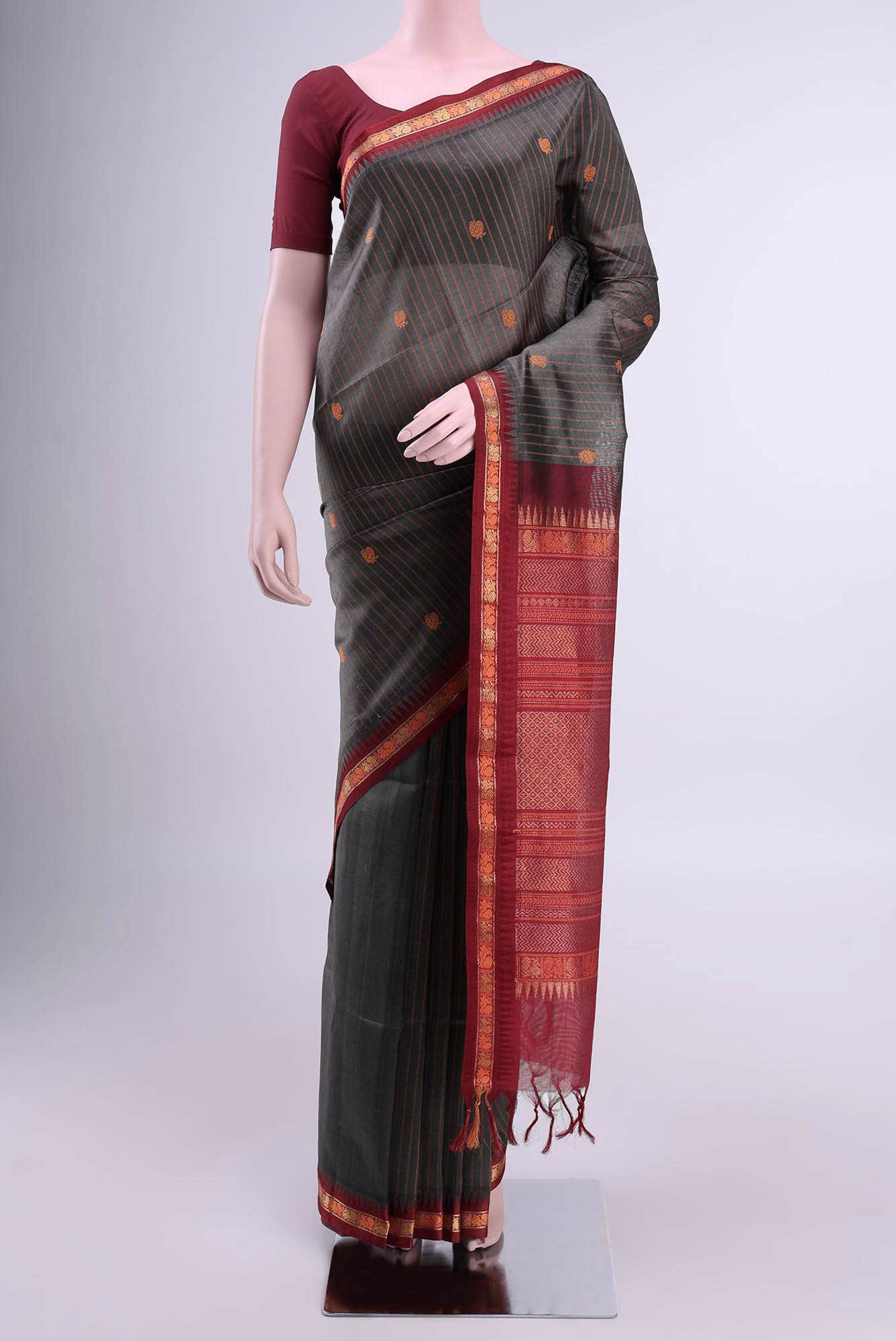 Davys Grey Silk Cotton Saree